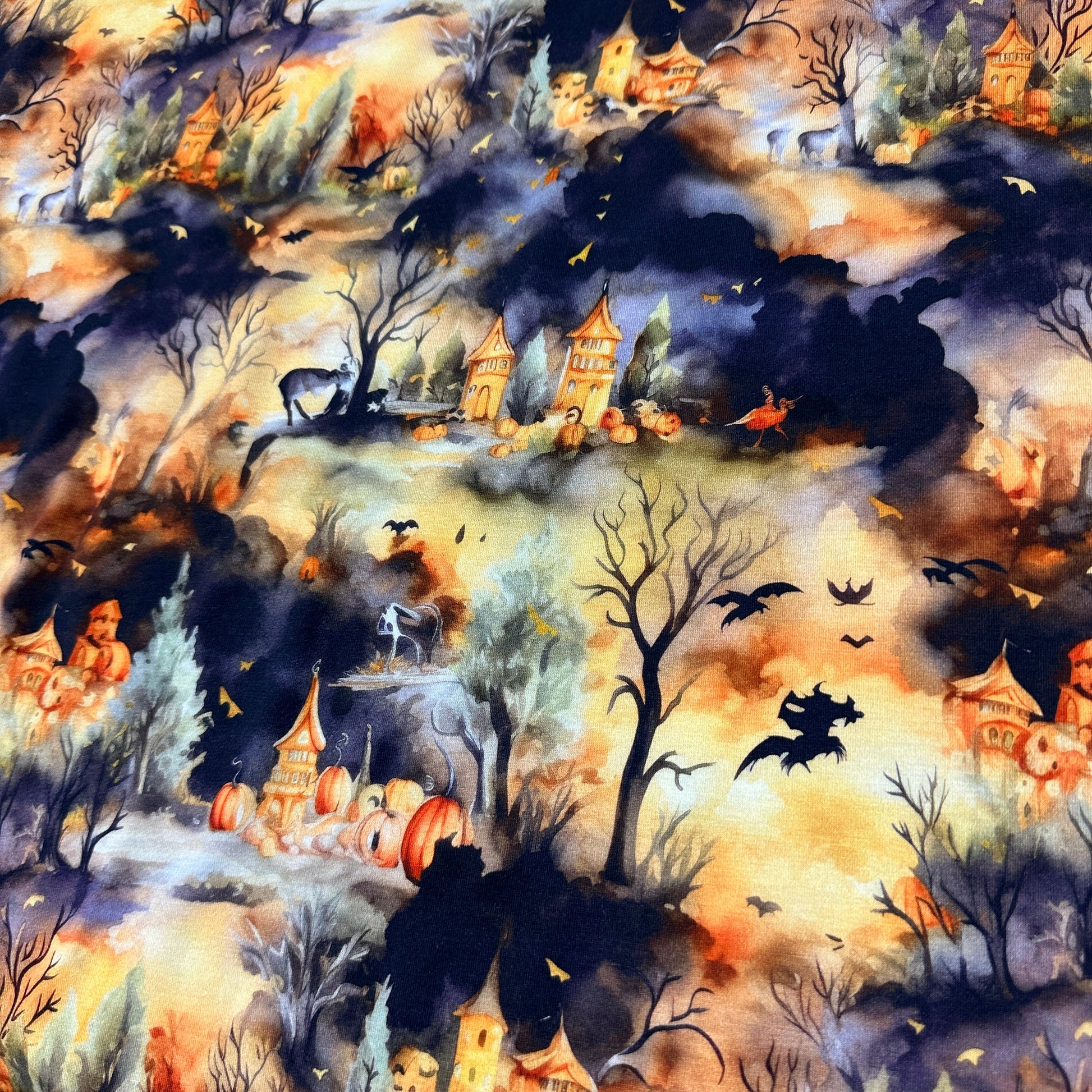 Spooky Halloween on Organic Cotton/Spandex Jersey Fabric - Nature's Fabrics