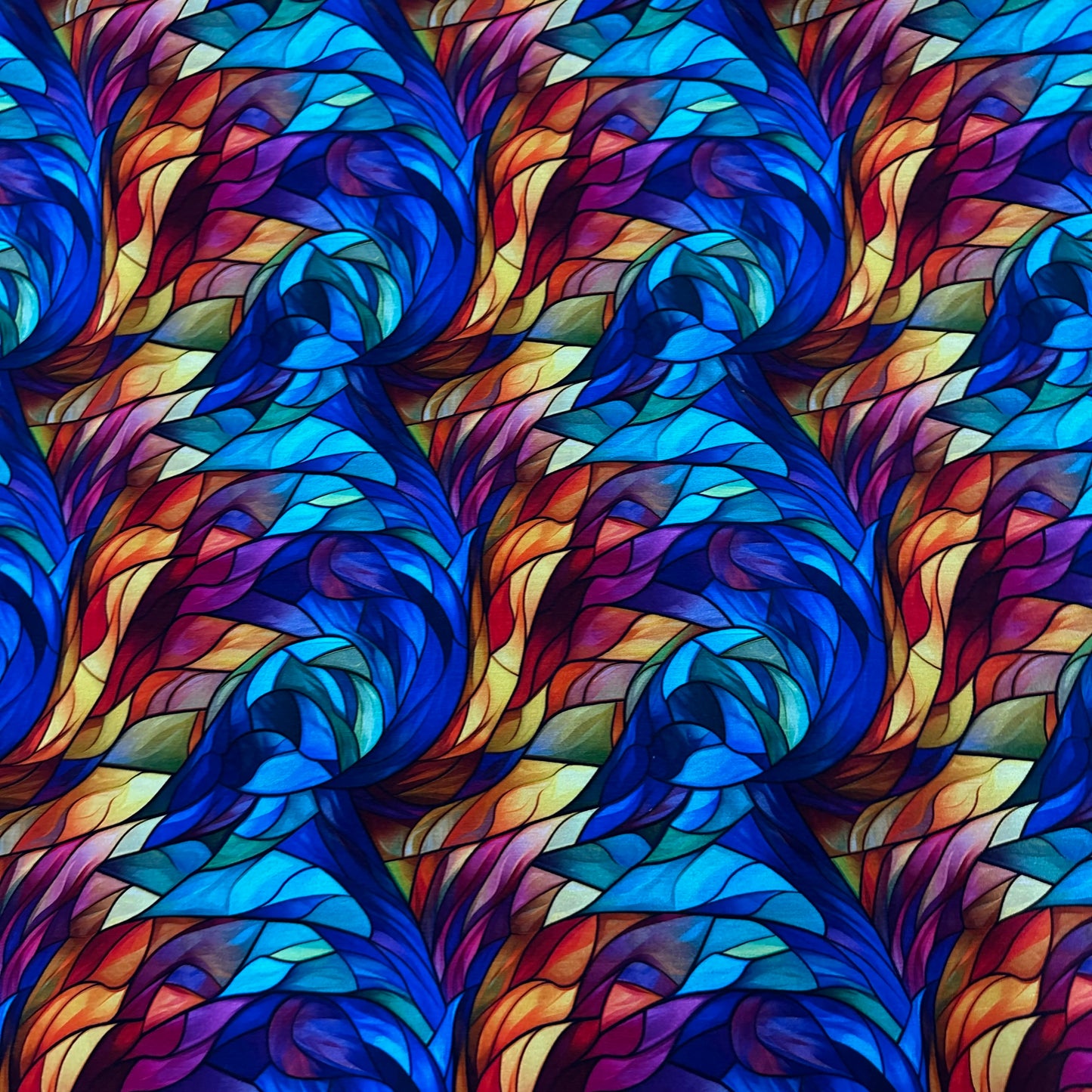 Stained Glass Feathers on Bamboo/Spandex Jersey Fabric - Nature's Fabrics