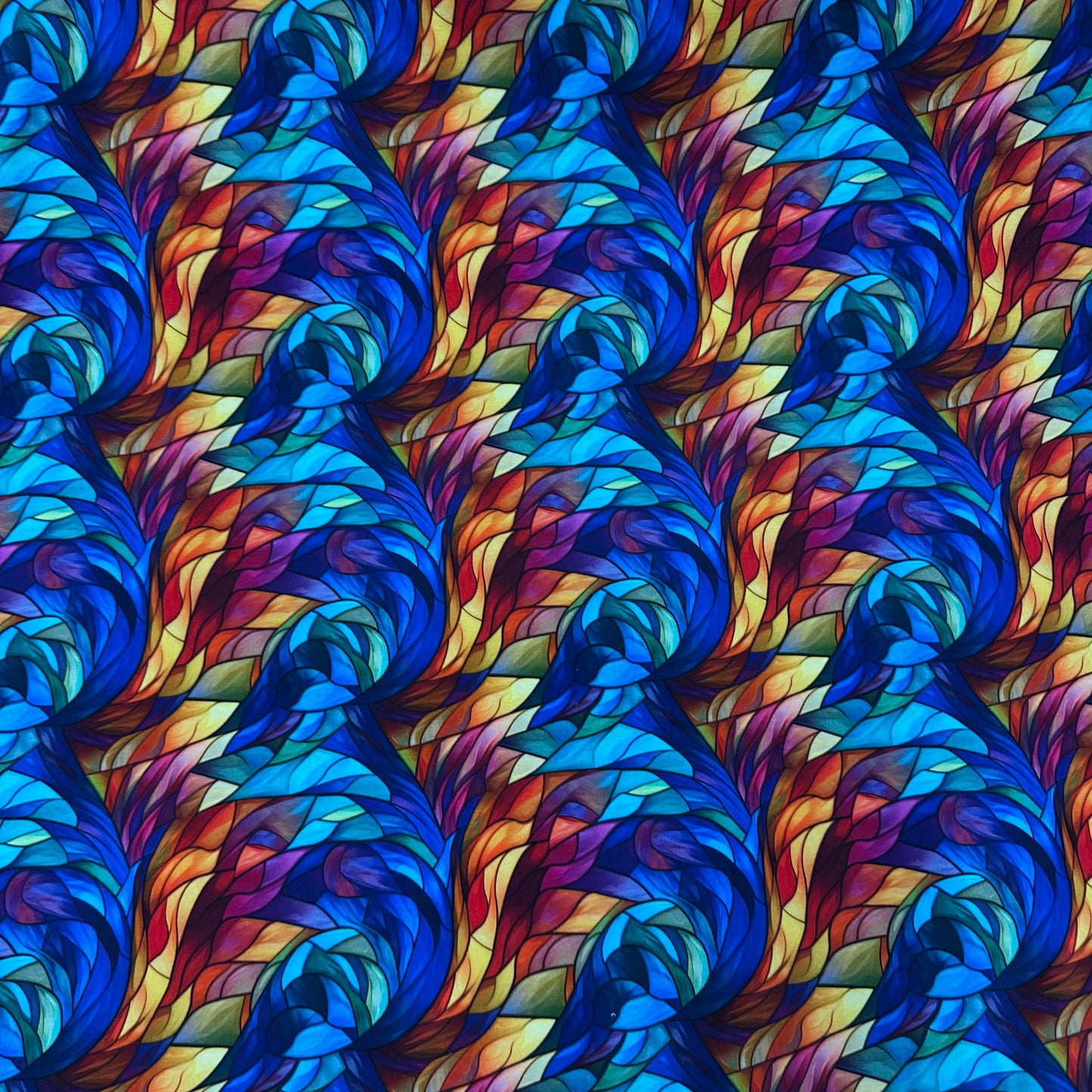 Stained Glass Feathers on Bamboo/Spandex Jersey Fabric - Nature's Fabrics