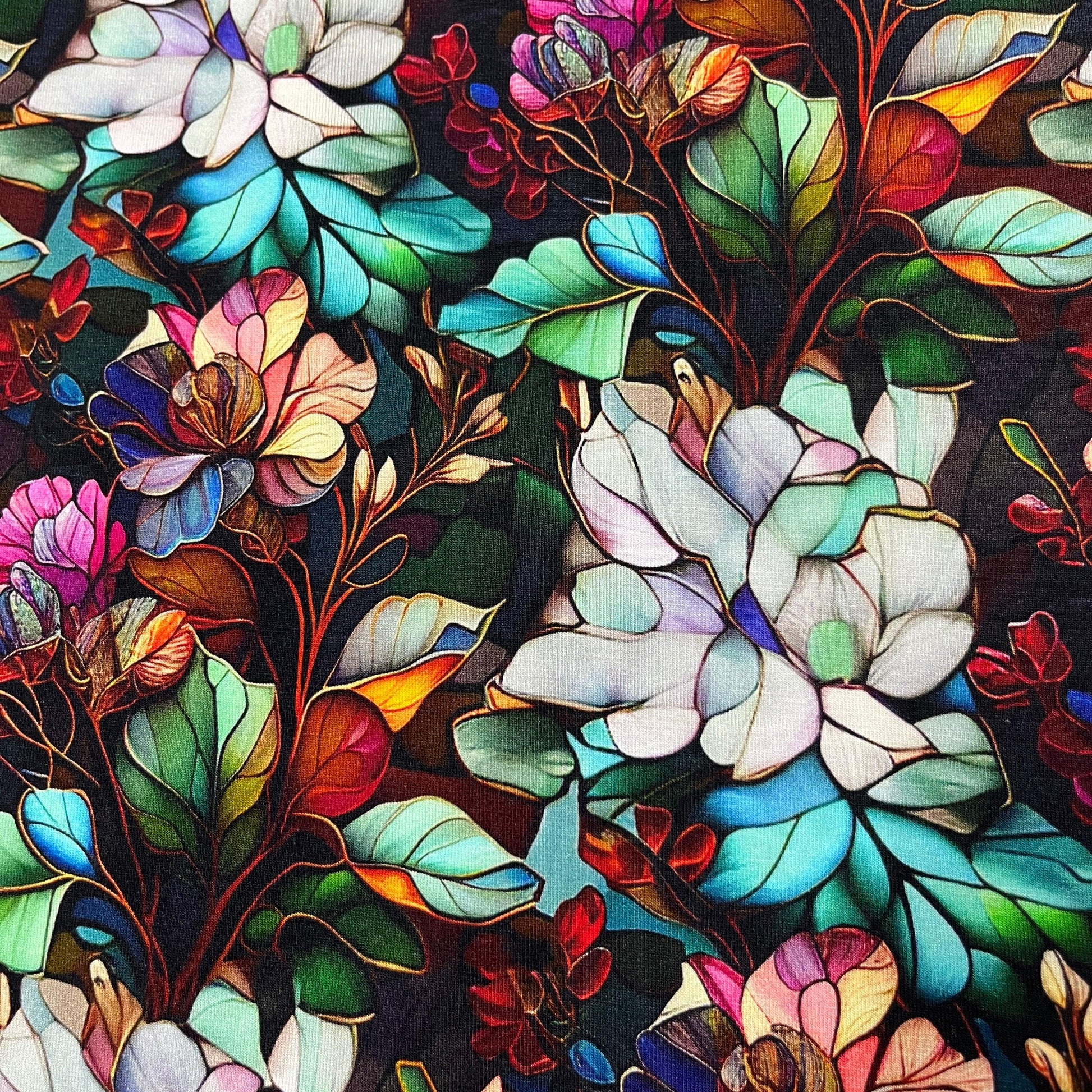 Stained Glass Floral on Bamboo/Spandex Jersey Fabric - Nature's Fabrics