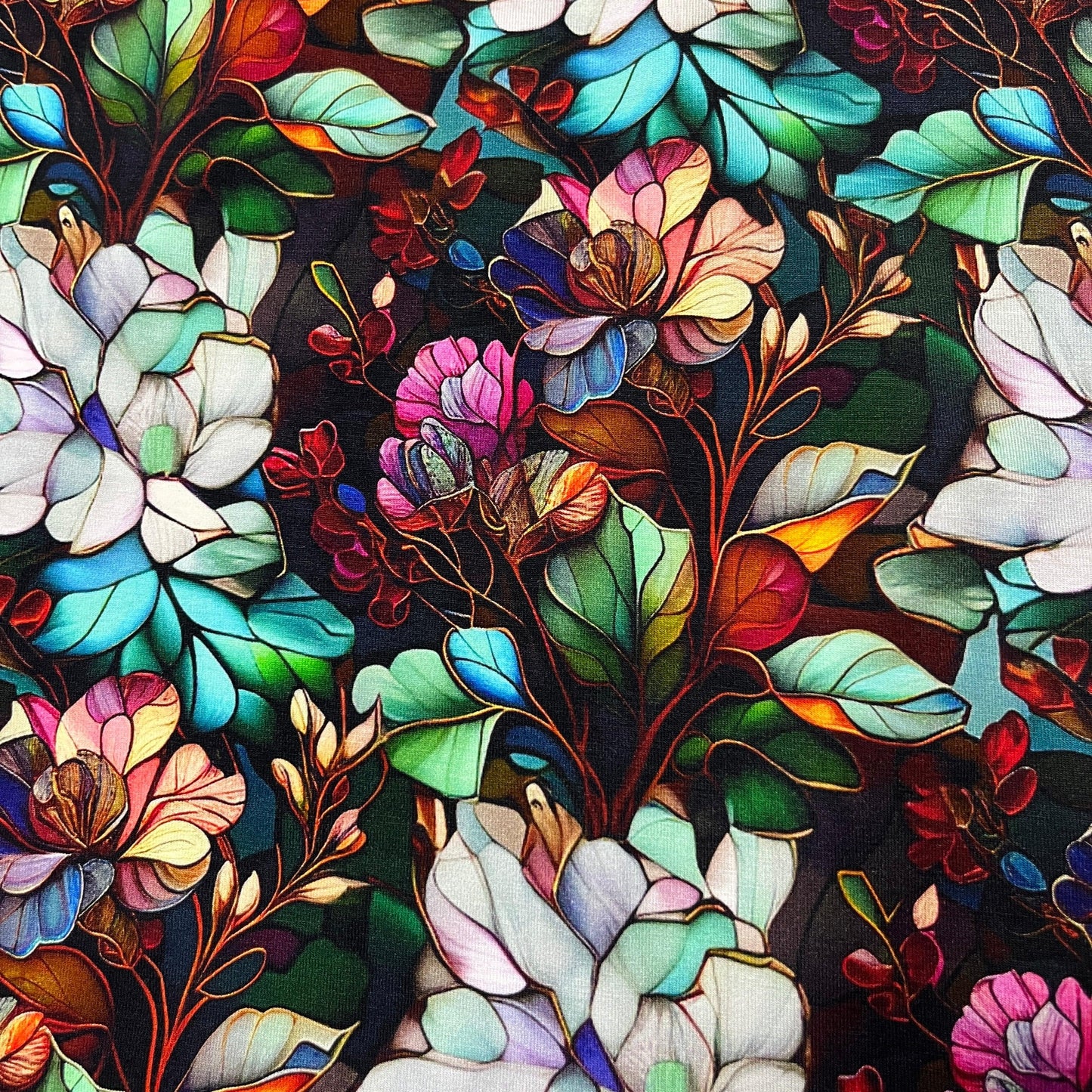 Stained Glass Floral on Bamboo/Spandex Jersey Fabric - Nature's Fabrics