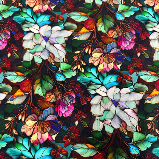 Stained Glass Floral on Organic Cotton/Spandex Jersey Fabric - Nature's Fabrics