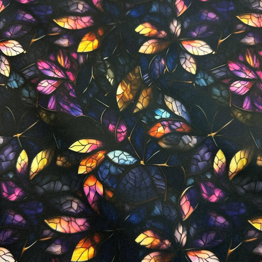 Stained Glass Jewel Tone Leaves 1 mil PUL Fabric - Made in the USA - Nature's Fabrics