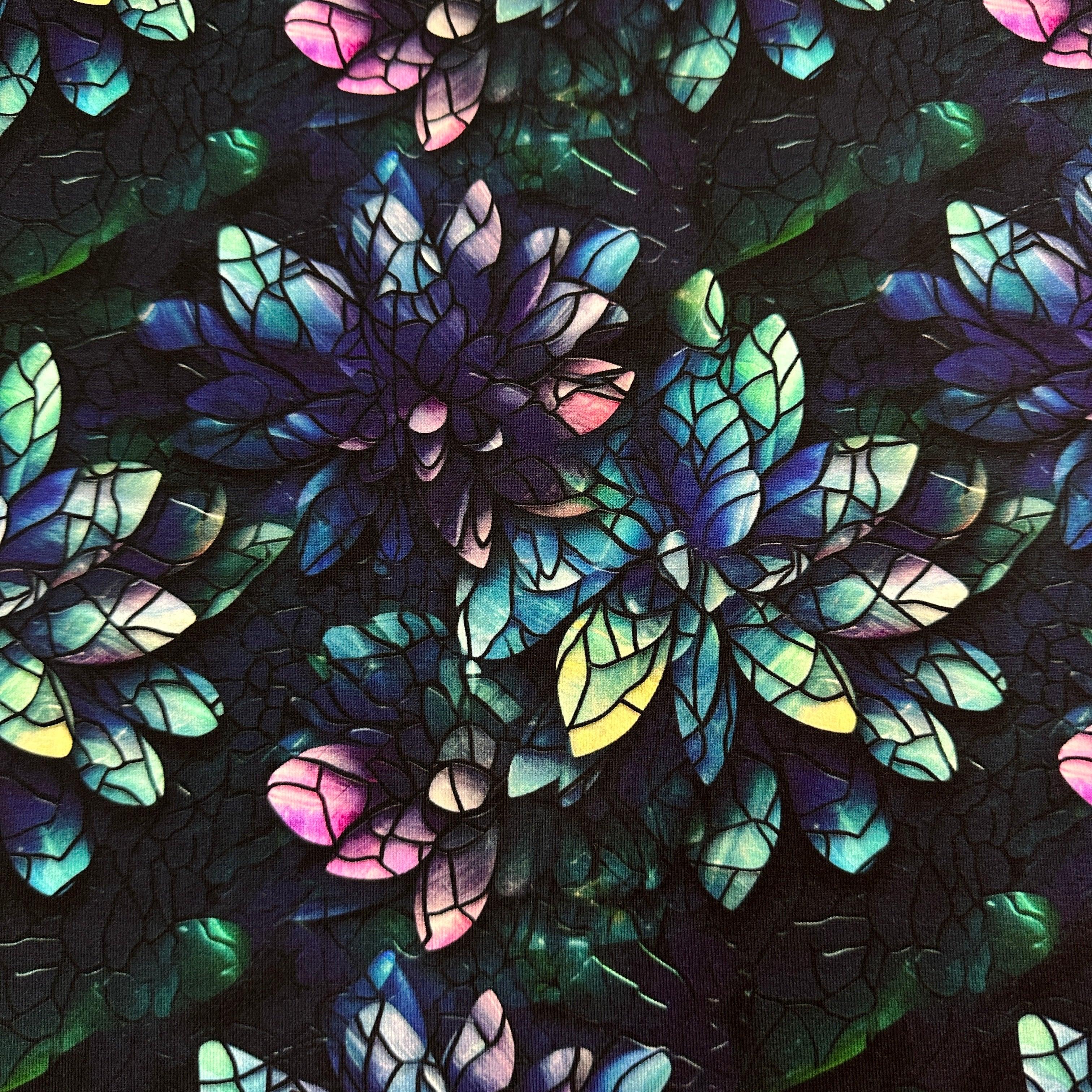 Stained Glass Water Lilies on Organic Cotton/Spandex Jersey Fabric