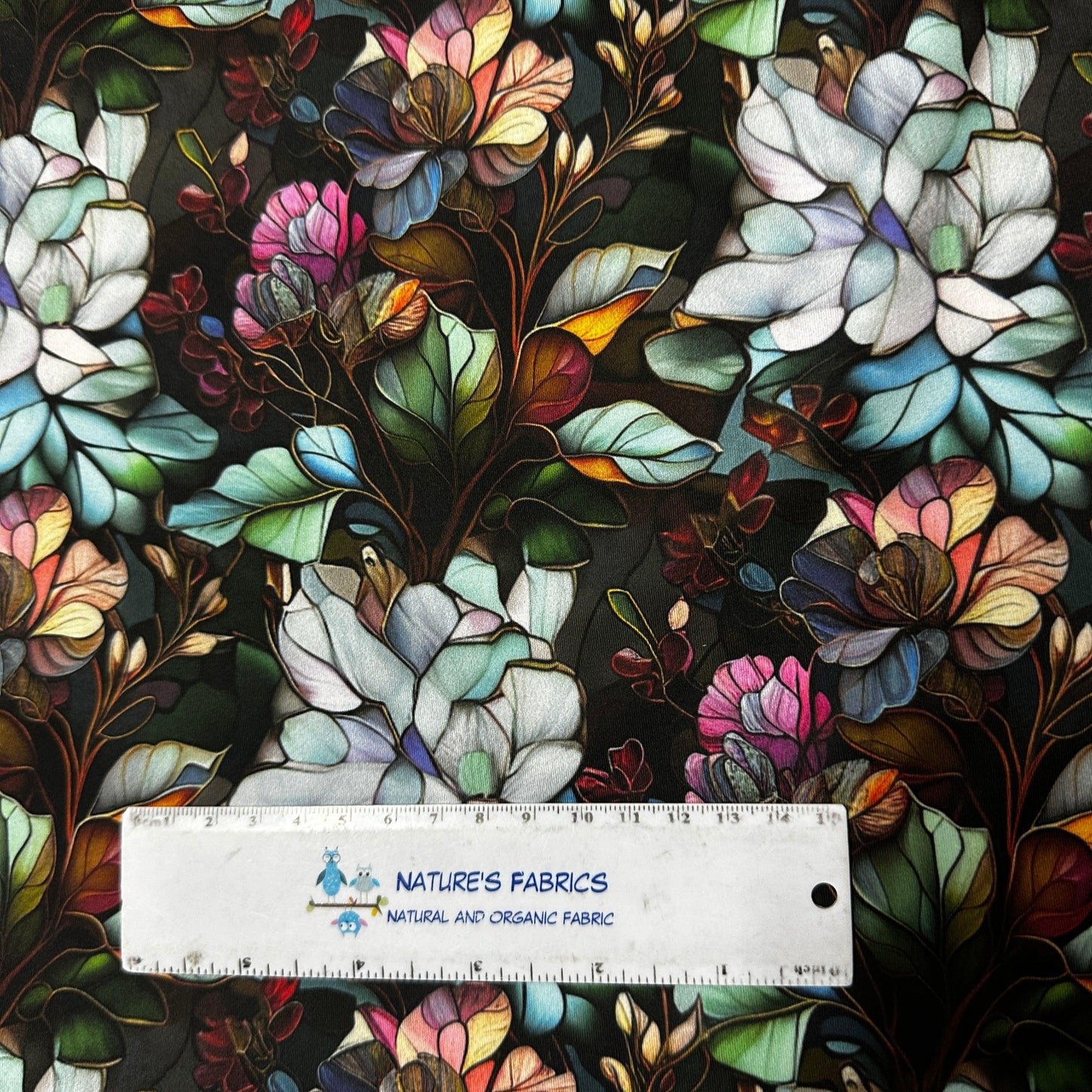 Stained Glass Water Lilies on Polyester/Spandex Jersey Fabric - Nature's Fabrics