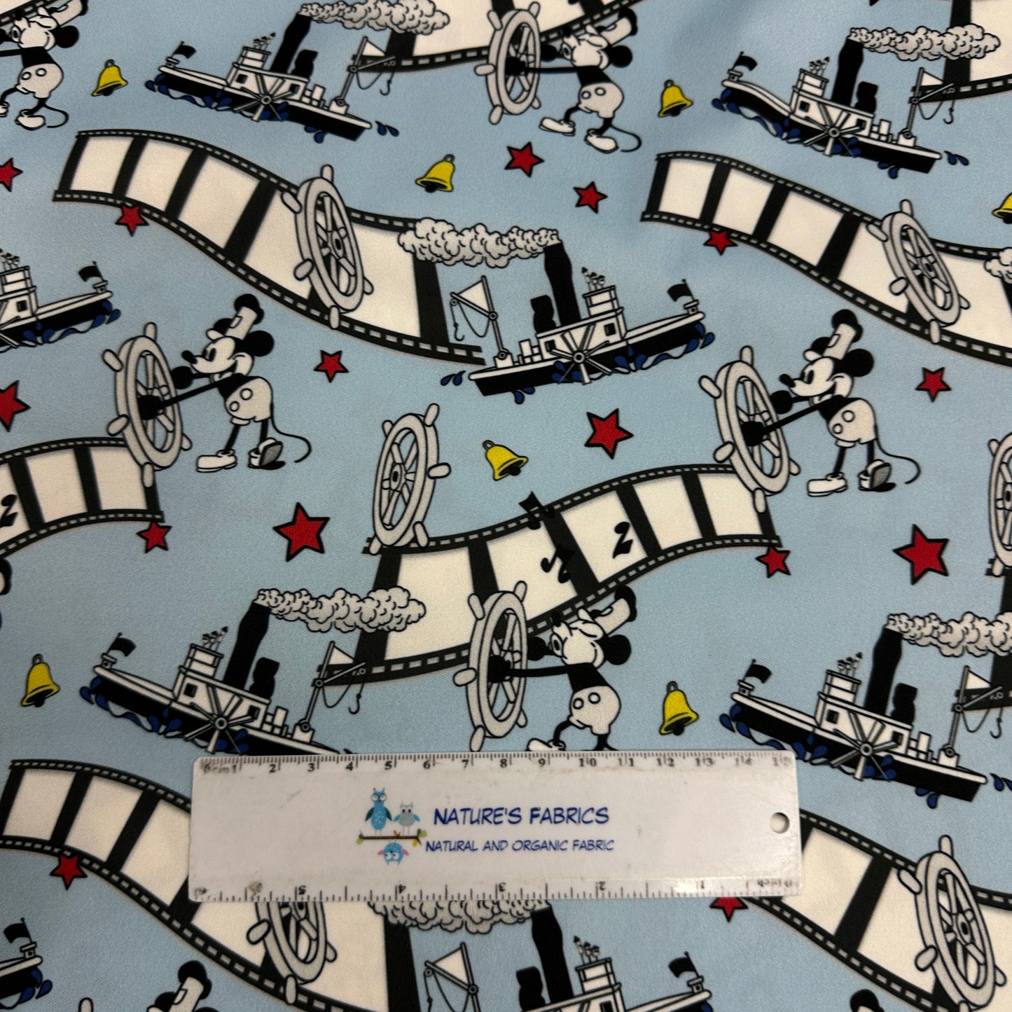 Steamboat Willie on Blue 1 mil PUL Fabric - Made in the USA - Nature's Fabrics