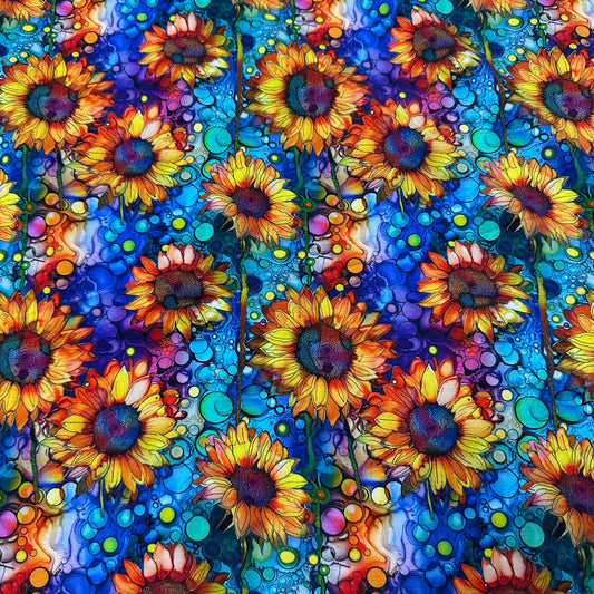 Sunflower Alcohol Ink on Bamboo/Spandex Jersey Fabric - Nature's Fabrics