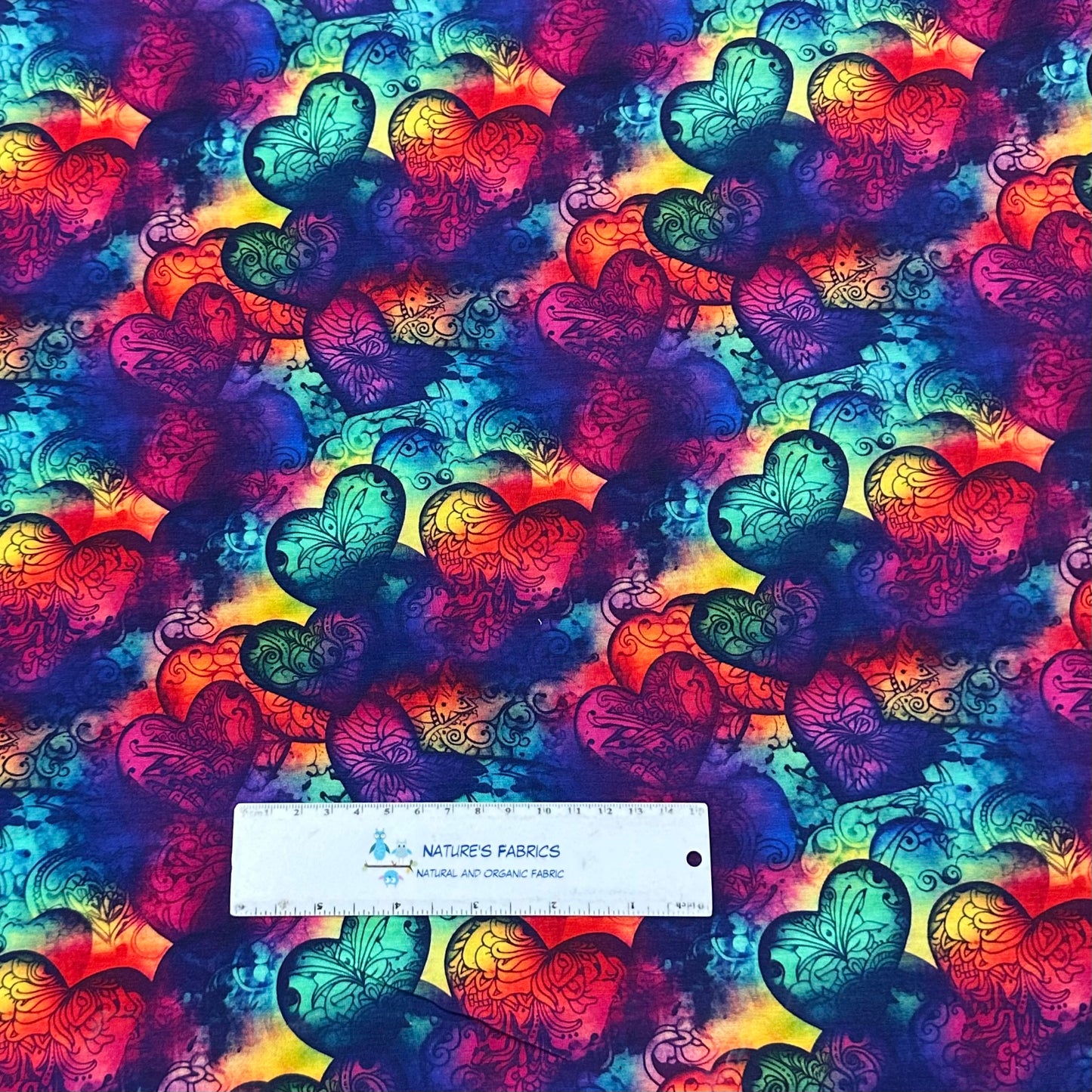 Tattoo Ink Hearts on Bamboo/Spandex Jersey Fabric - Nature's Fabrics