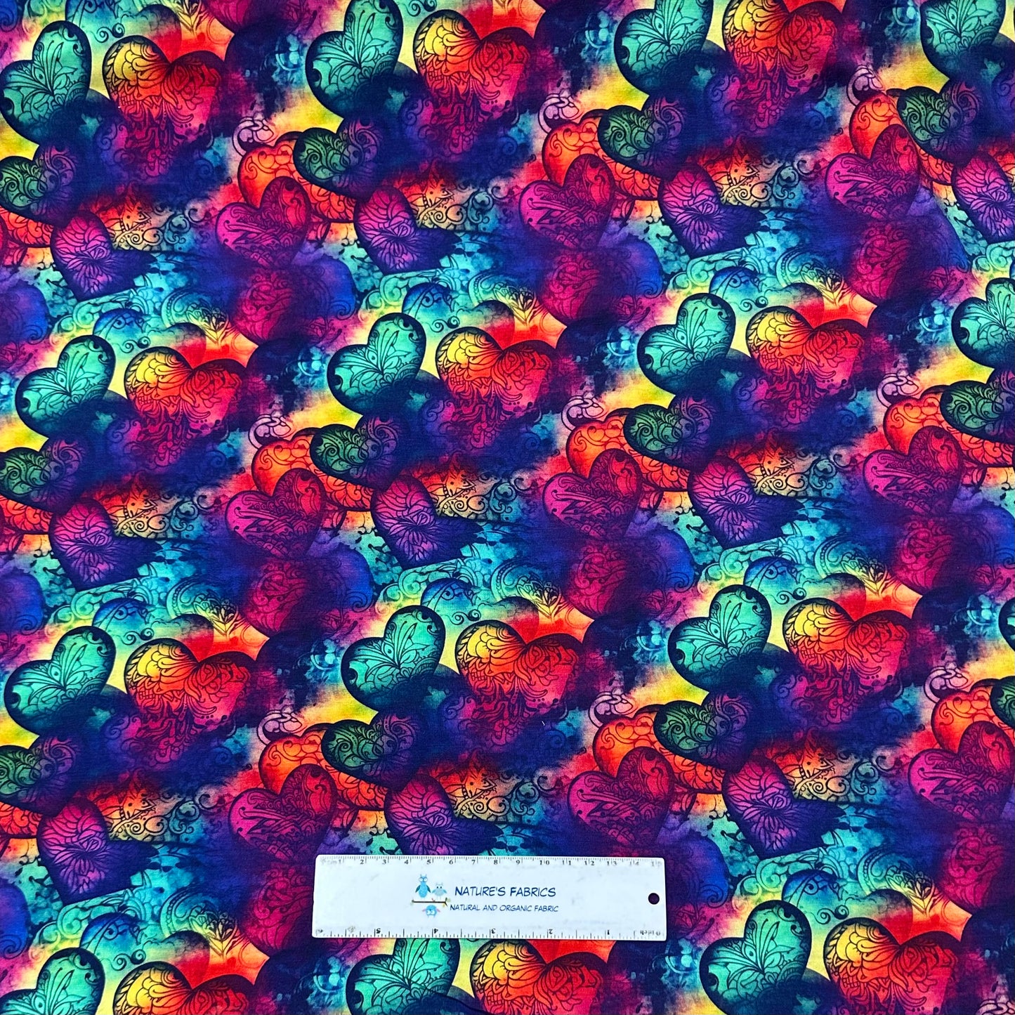 Tattoo Ink Hearts on Bamboo/Spandex Jersey Fabric - Nature's Fabrics