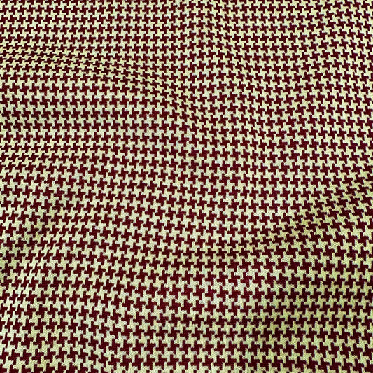 Taupe and Burgundy Houndstooth Merino Wool Interlock Blend Fabric - Nature's Fabrics