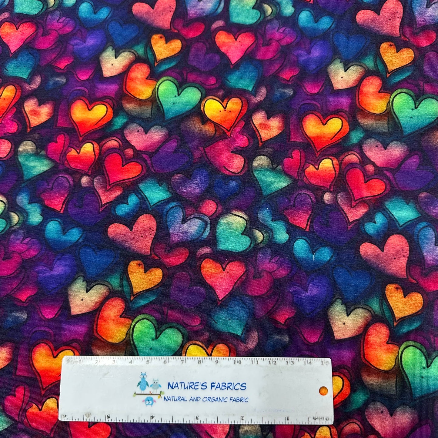 Tossed Ink Hearts on Bamboo/Spandex Jersey Fabric - Nature's Fabrics