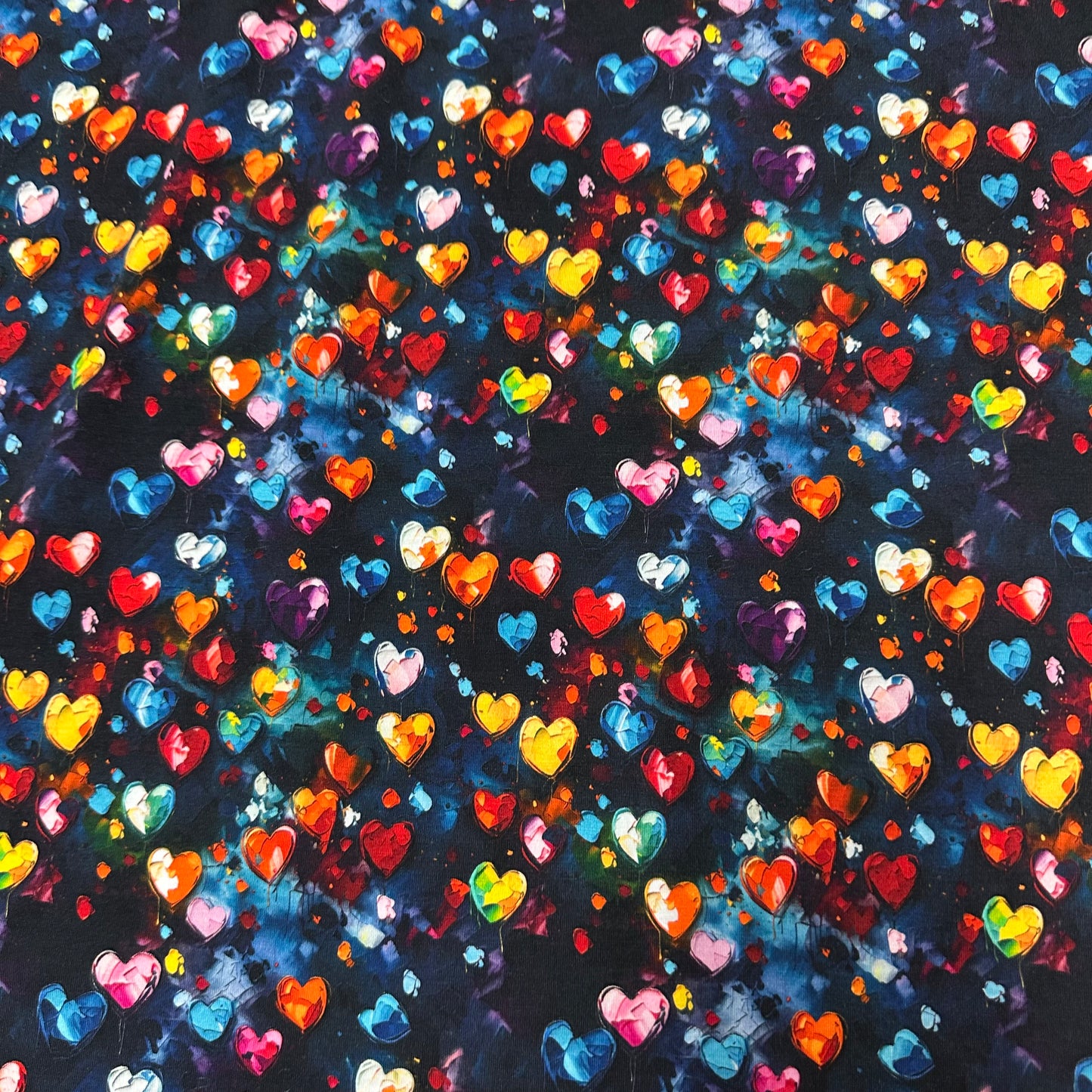 Vibrant Oil Painted Hearts on Bamboo/Spandex Jersey Fabric - Nature's Fabrics