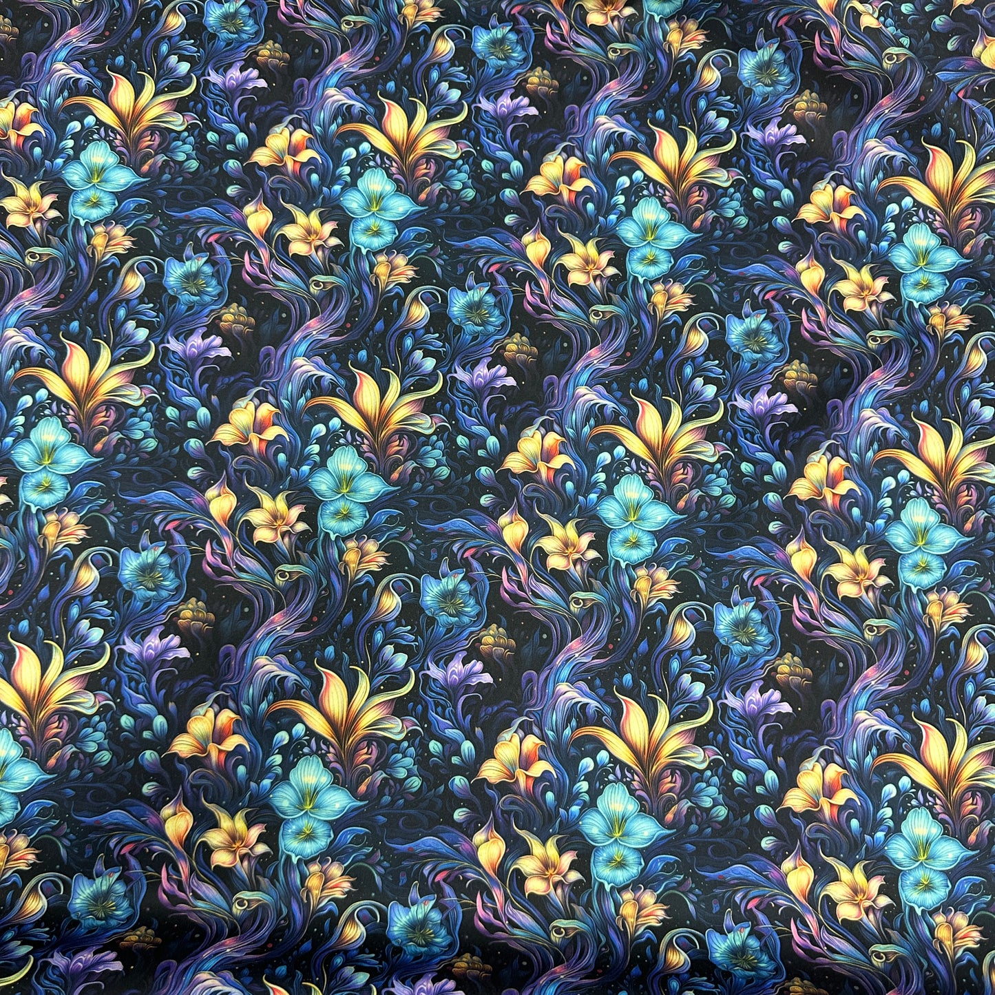 Vivid Floral Bioluminescence 1 mil PUL Fabric - Made in the USA - Nature's Fabrics