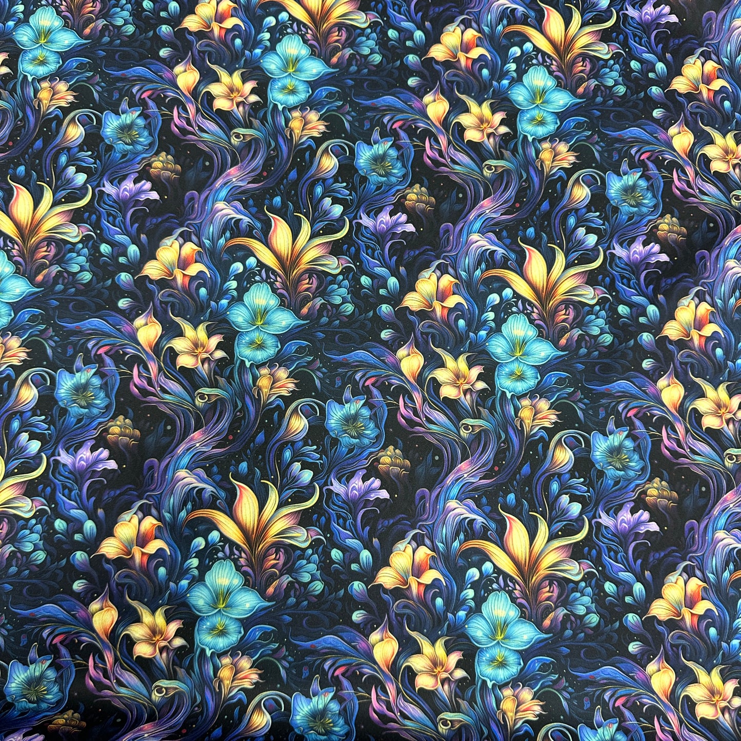 Vivid Floral Bioluminescence 1 mil PUL Fabric - Made in the USA - Nature's Fabrics