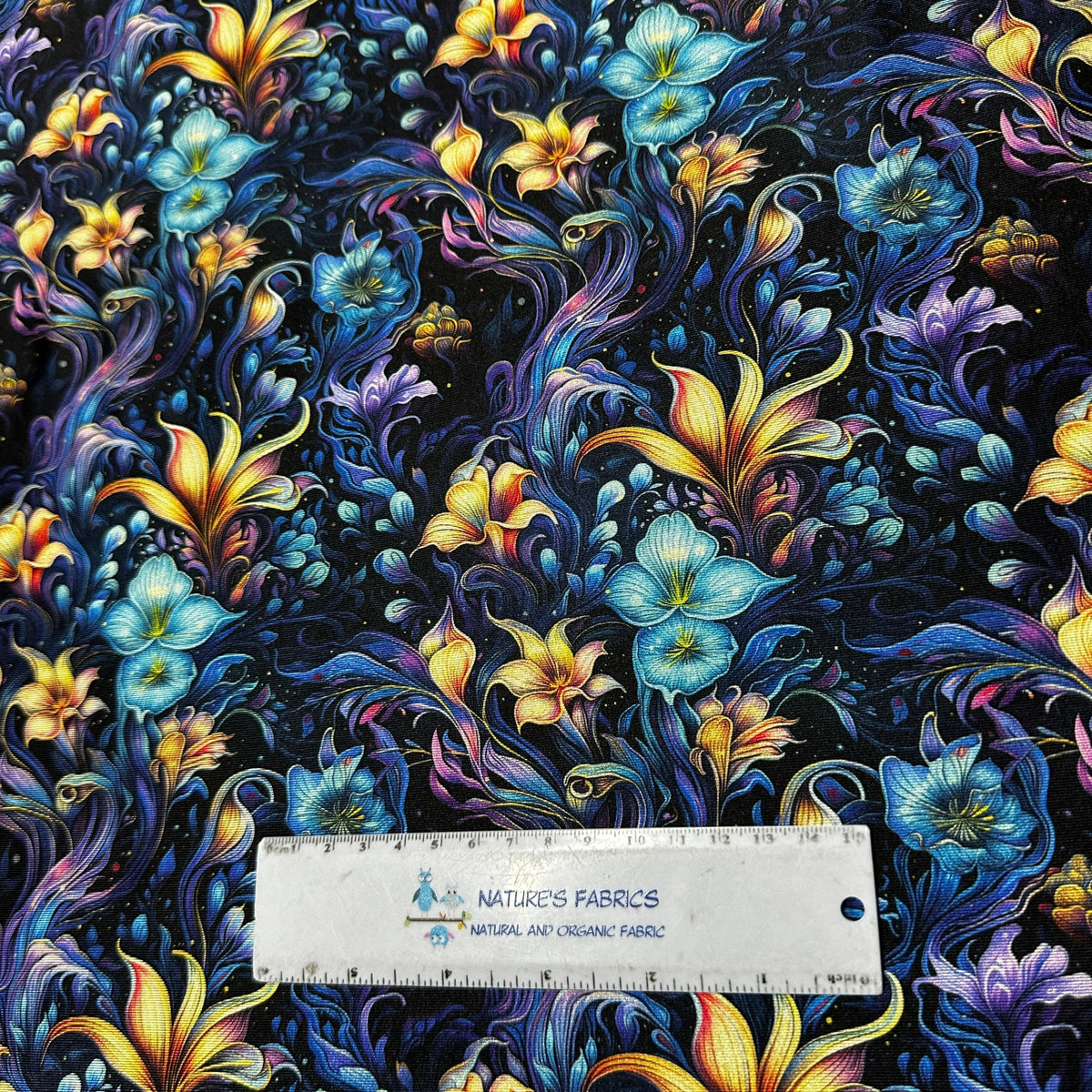 Vivid Floral Bioluminescence on Polyester Velour Fabric - Nature's Fabrics