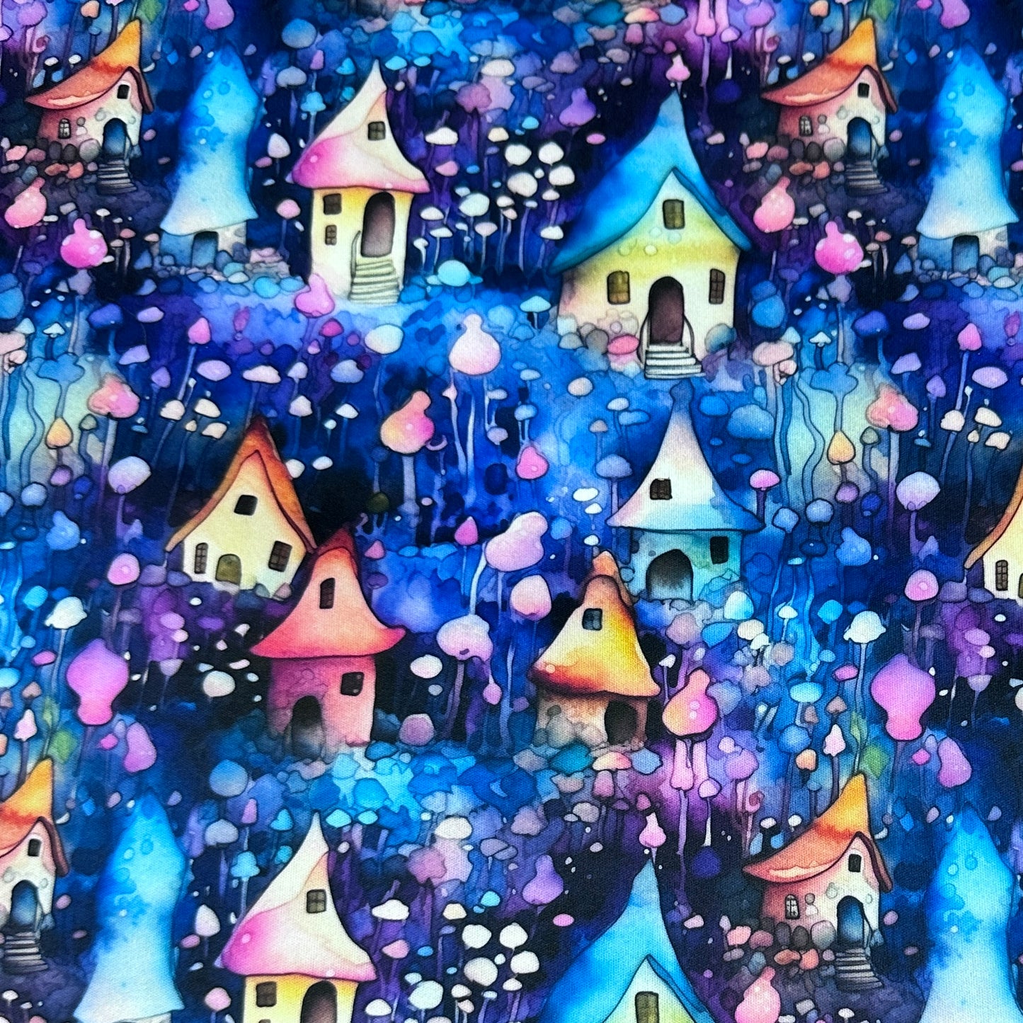 Watercolor Fairy Houses 1 mil PUL Fabric - Made in the USA - Nature's Fabrics