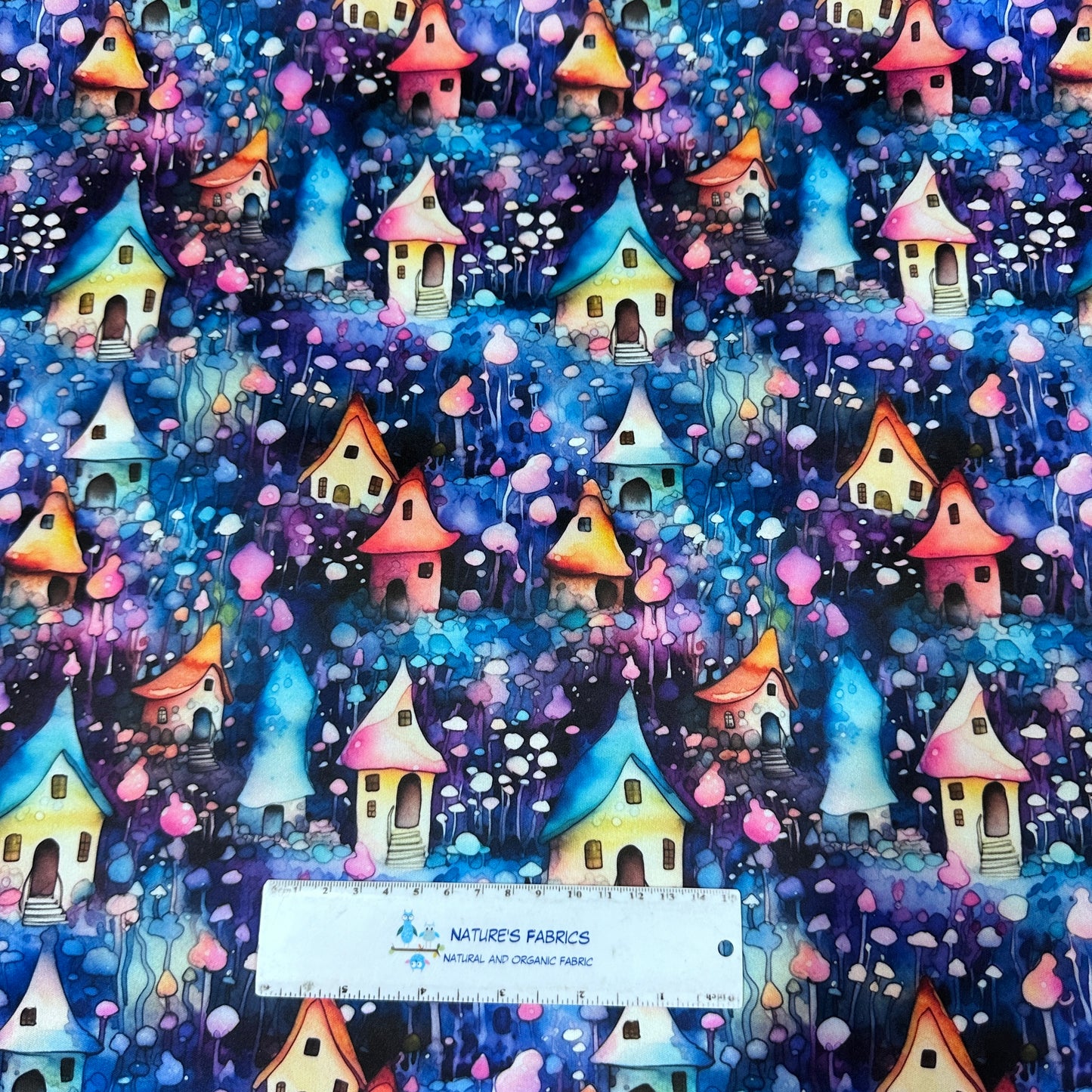 Watercolor Fairy Houses 1 mil PUL Fabric - Made in the USA - Nature's Fabrics