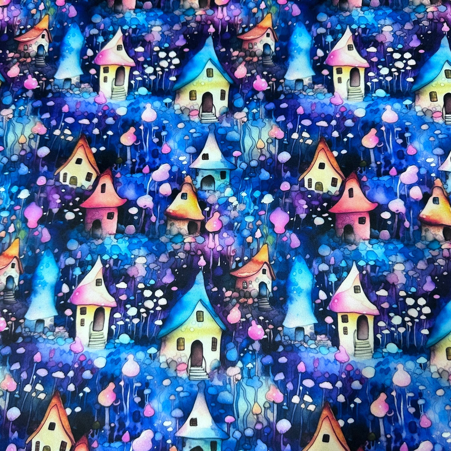 Watercolor Fairy Houses 1 mil PUL Fabric - Made in the USA - Nature's Fabrics