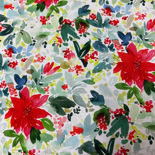 Watercolor Poinsettias on Bamboo Stretch French Terry Fabric - Nature's Fabrics