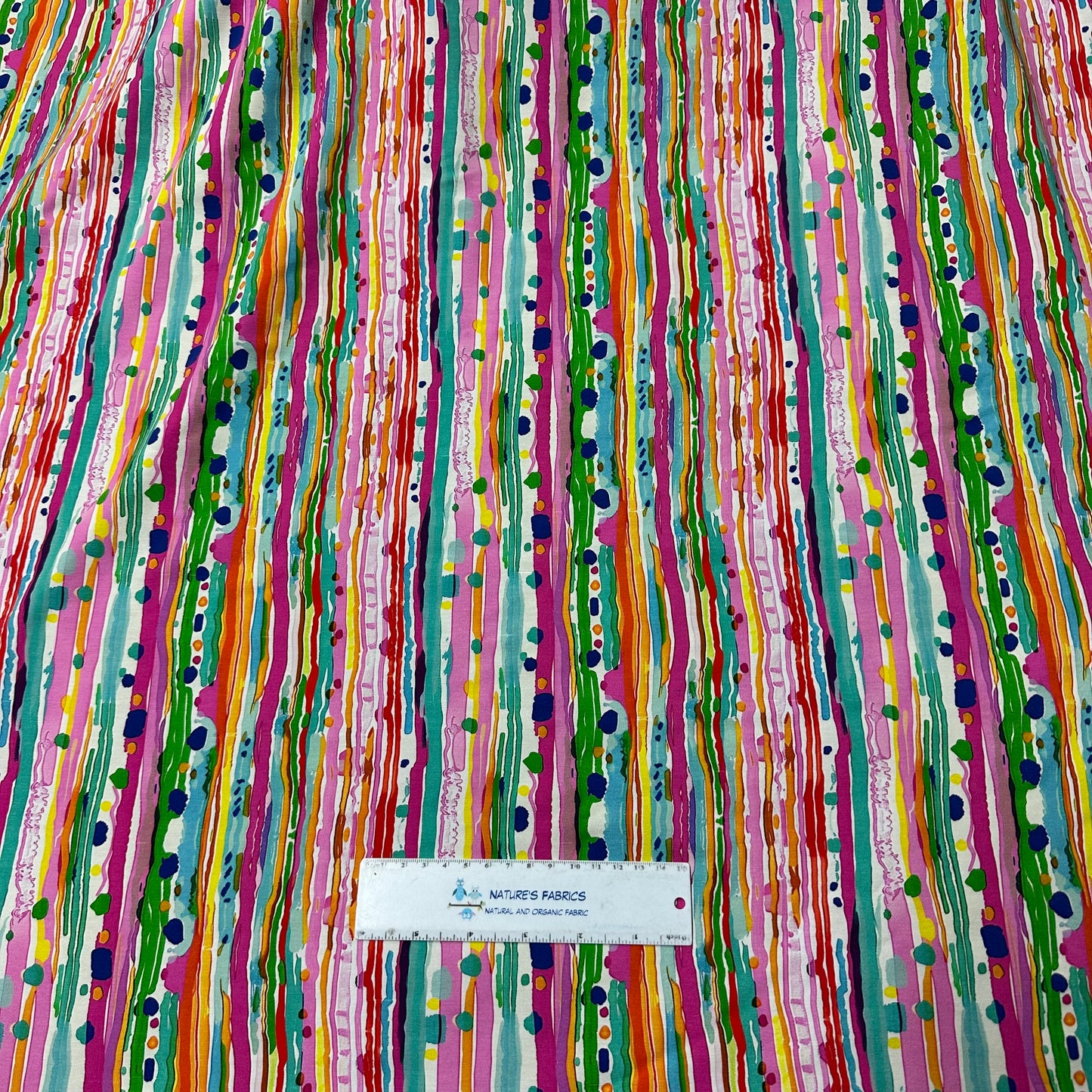 Watercolor Splatter Stripes on Bamboo/Spandex Jersey Fabric - Nature's Fabrics