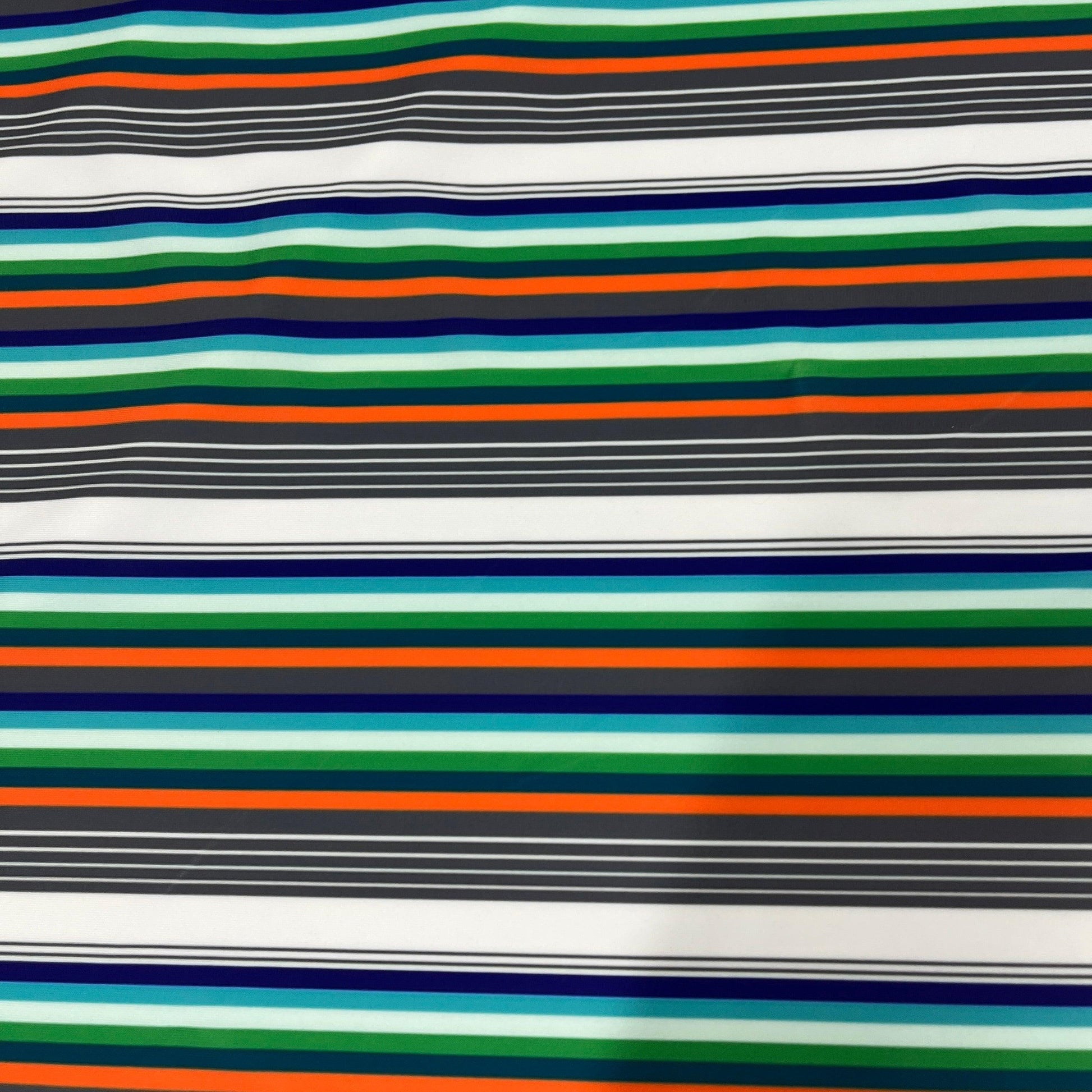 White, Orange and Green Stripes on Athletic Jersey Fabric - Nature's Fabrics