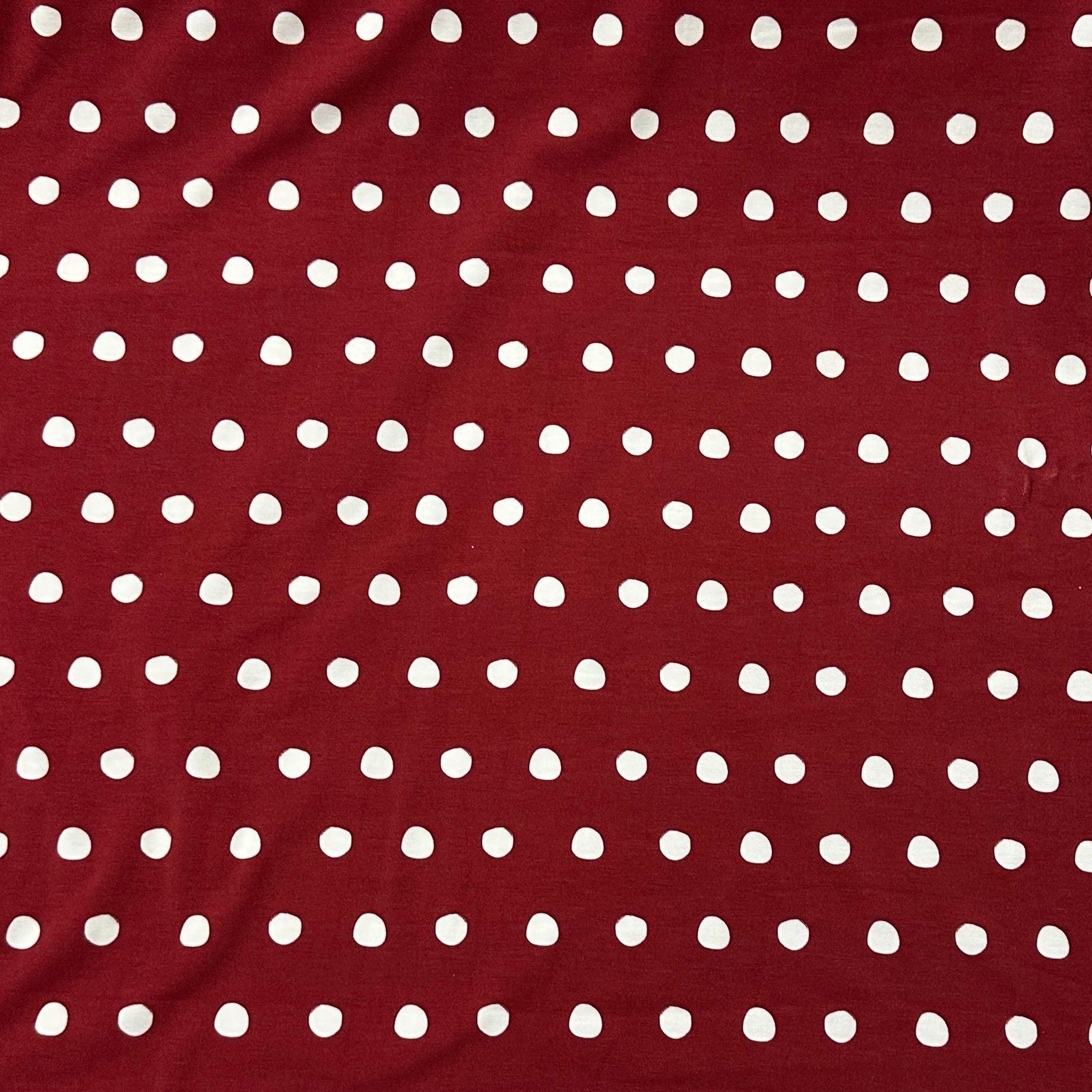White Polka Dots on Red Bamboo/Spandex Jersey Fabric - Nature's Fabrics