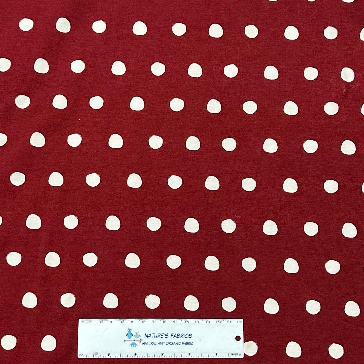White Polka Dots on Red Bamboo/Spandex Jersey Fabric - Nature's Fabrics