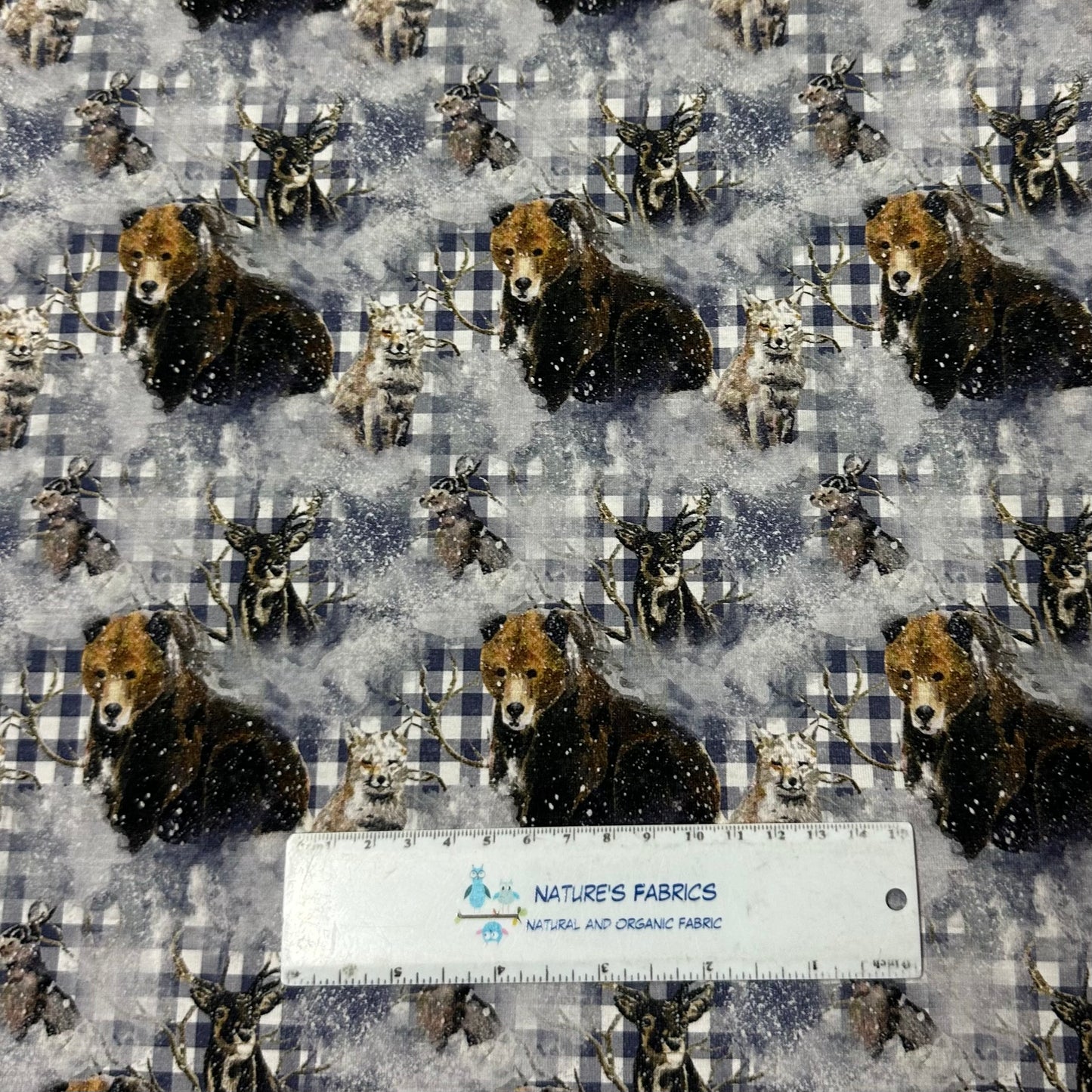 Wildlife on Gingham Bamboo/Spandex Jersey Fabric - Nature's Fabrics