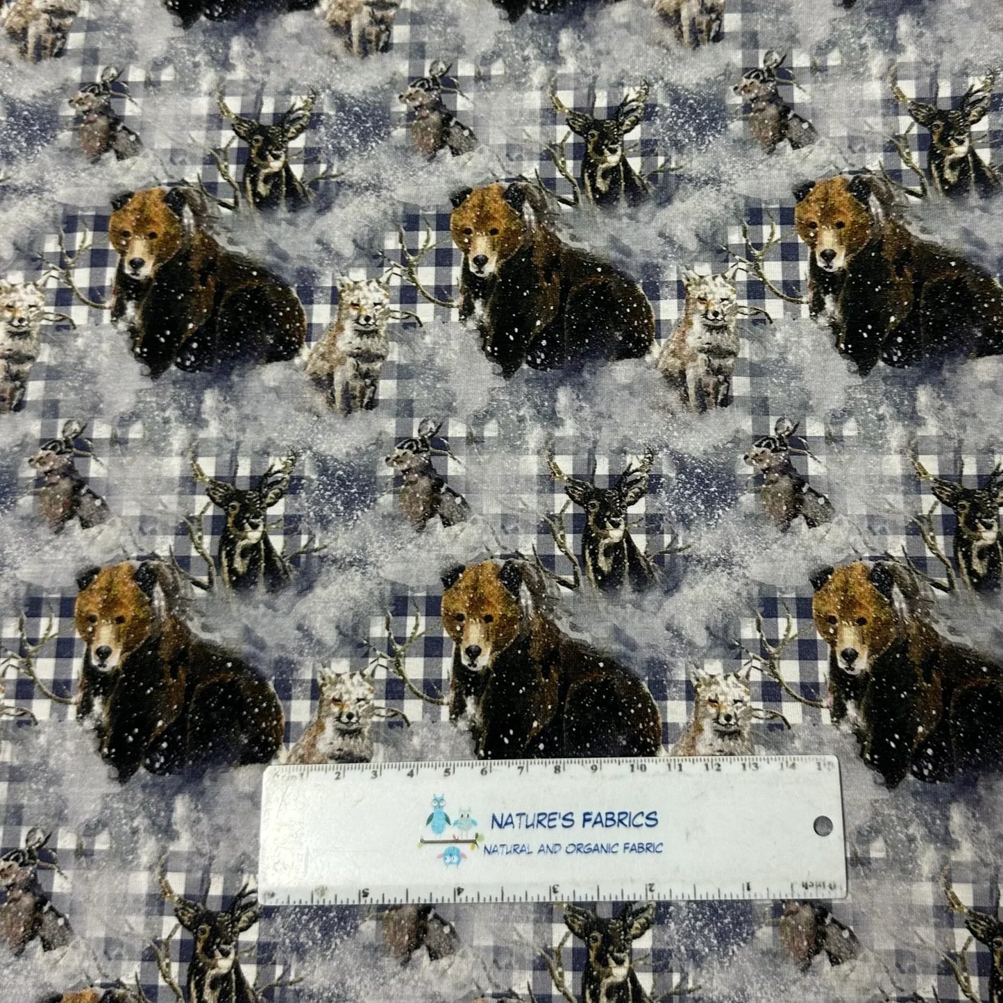 Wildlife on Gingham Bamboo/Spandex Jersey Fabric - Nature's Fabrics