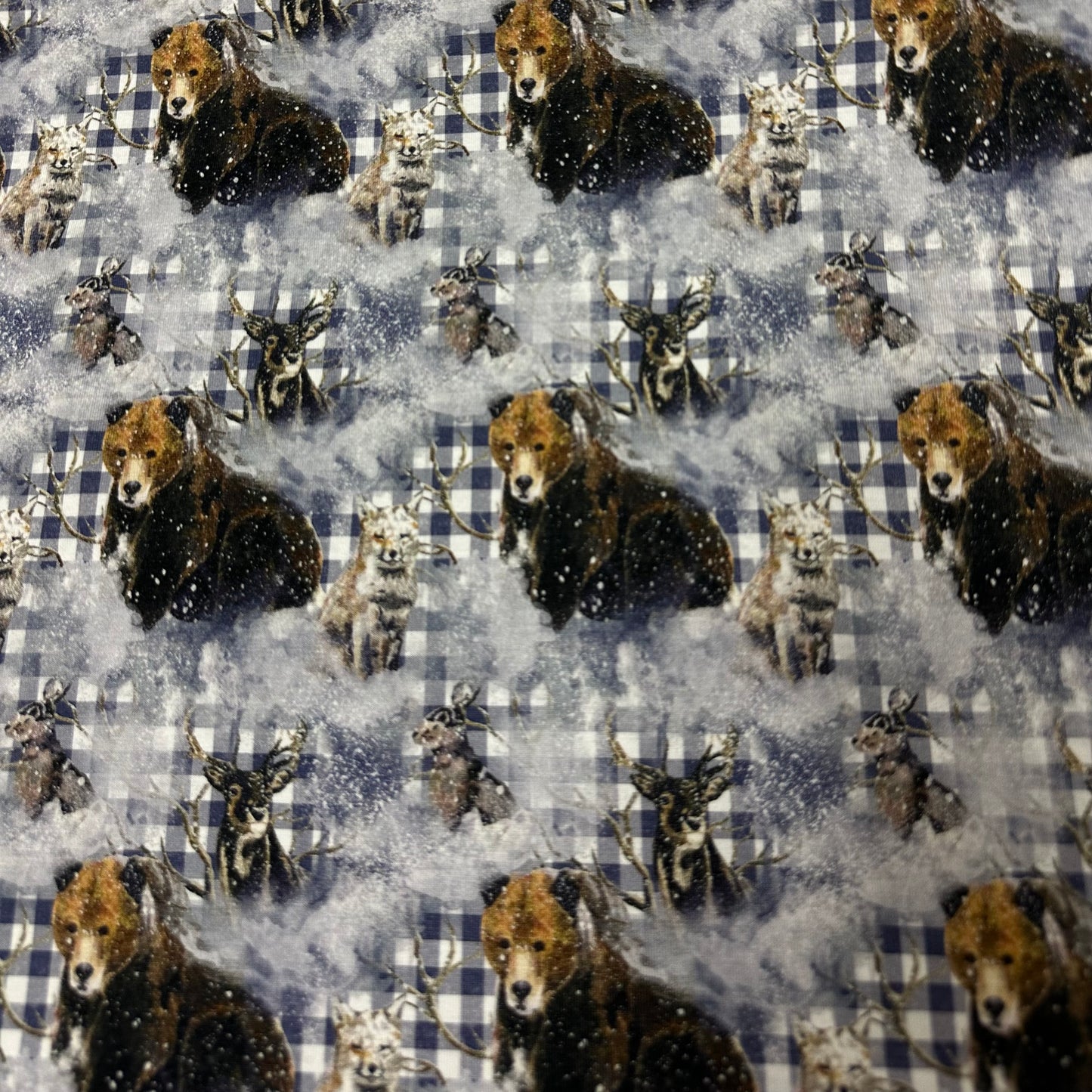 Wildlife on Gingham Bamboo/Spandex Jersey Fabric - Nature's Fabrics
