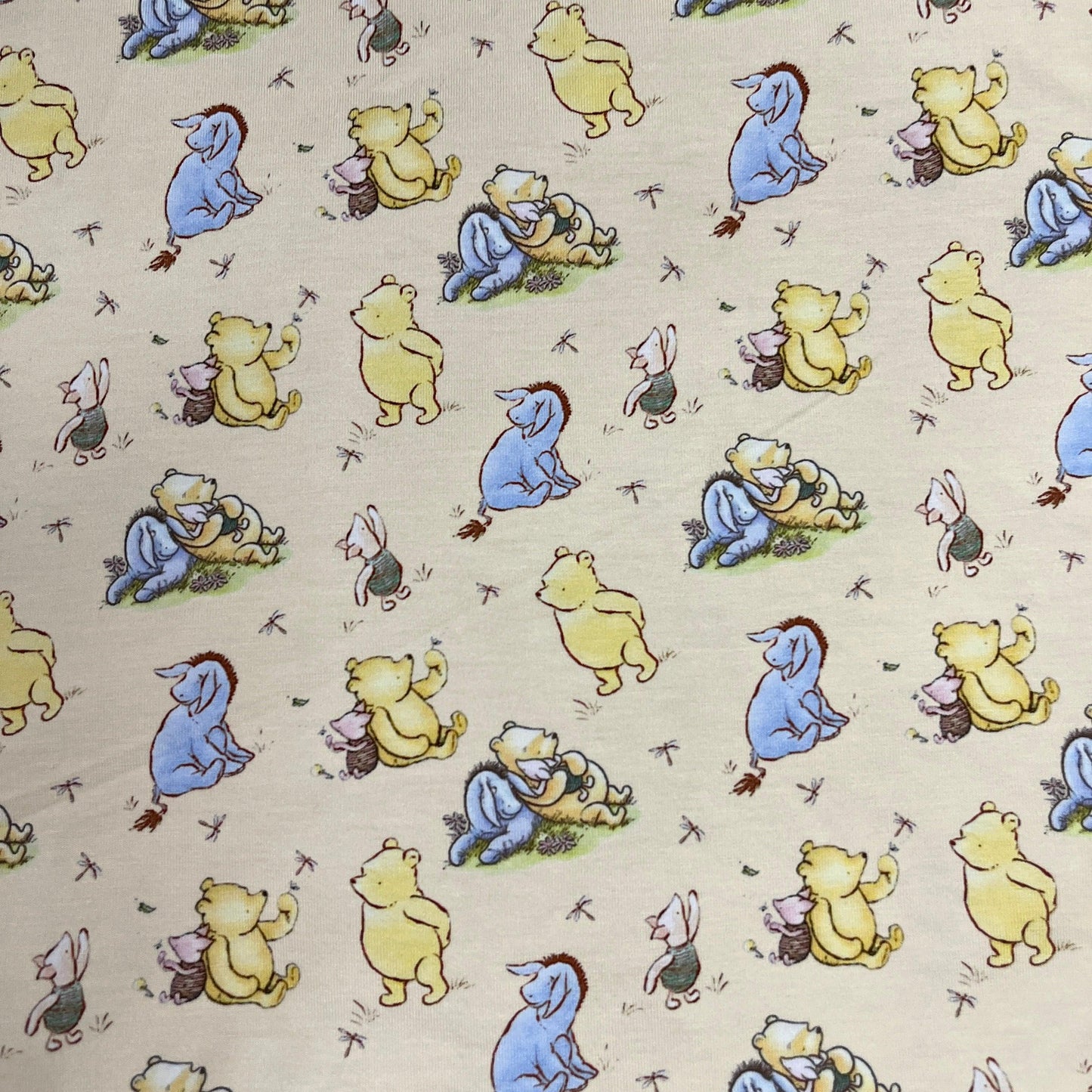 Winnie the Pooh and Friends on Yellow Bamboo/Spandex Jersey Fabric - Nature's Fabrics