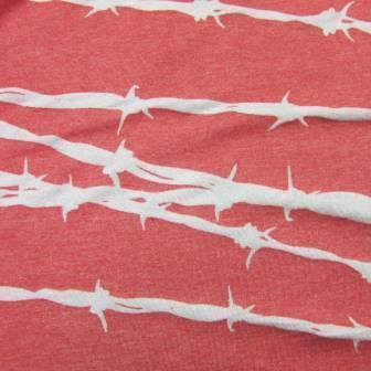 Barbed Wire on Red Cotton/Poly Jersey Fabric - Nature's Fabrics