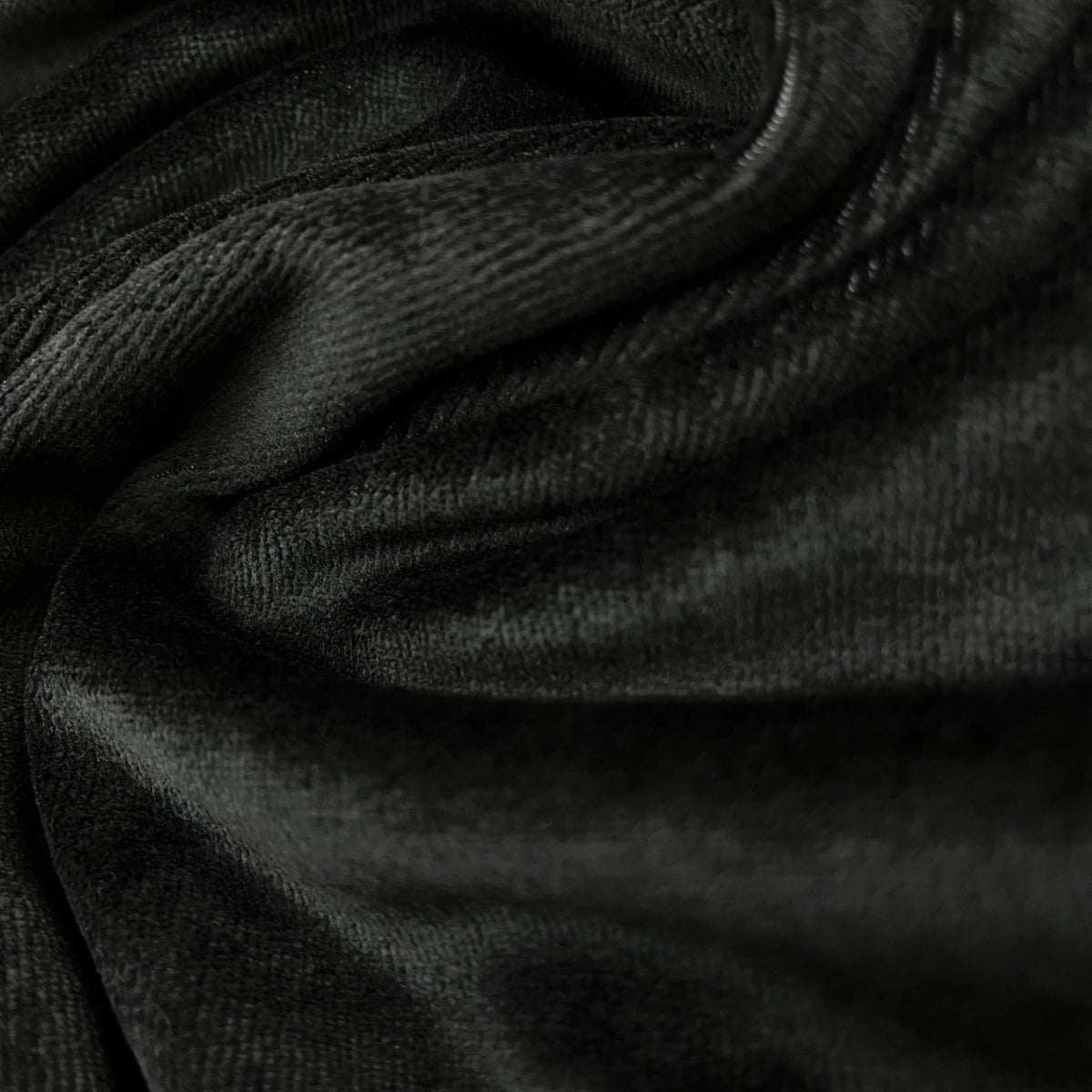 Close-up of draped black velvet fabric from Nature's Fabrics