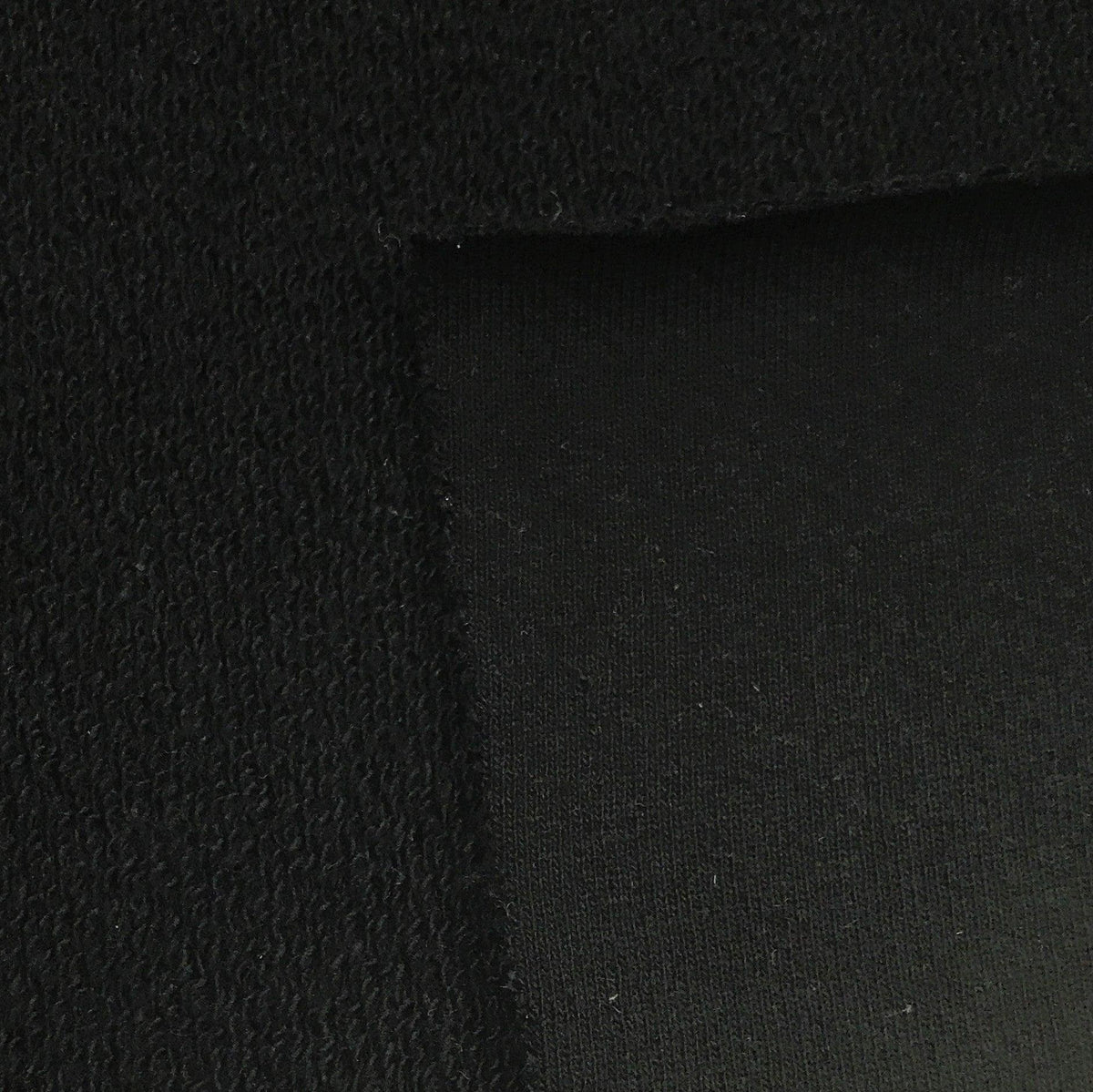 Close-up of black textured fleece fabric from Nature's Fabrics.
