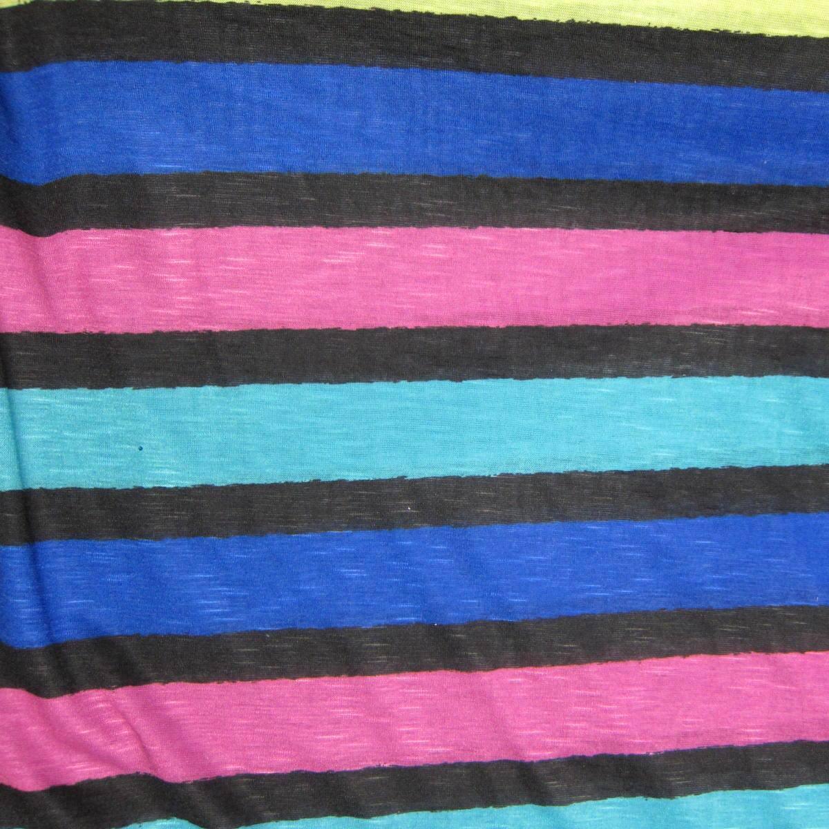 Black, Teal and Royal Stripes on Cotton/Poly Jersey Fabric - Nature's Fabrics