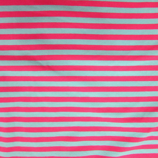 Blue and Pink 3/8" Stripes on Cotton/Spandex Jersey Fabric - Nature's Fabrics