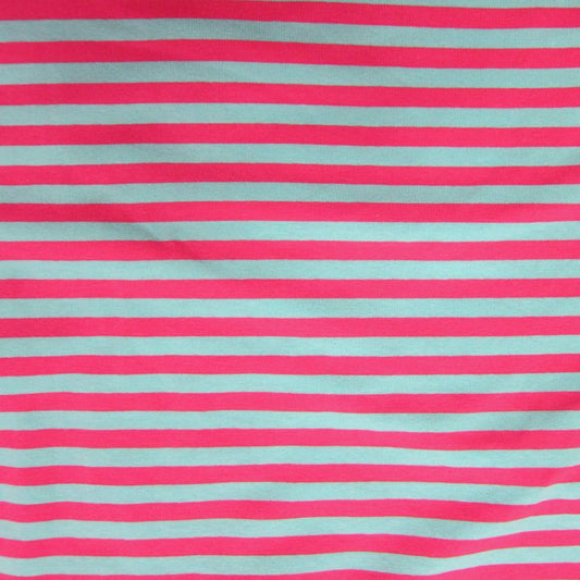 Blue and Pink 3/8" Stripes on Cotton/Spandex Jersey