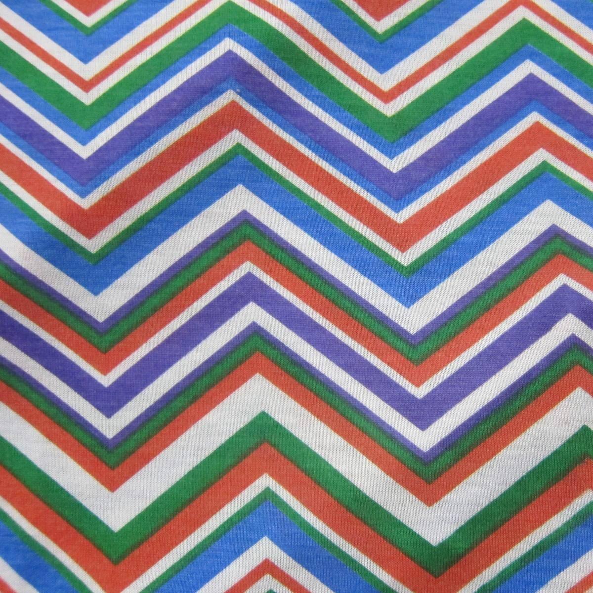 Blue, Green and Orange Chevron on Cotton/Poly Jersey Fabric - Nature's Fabrics