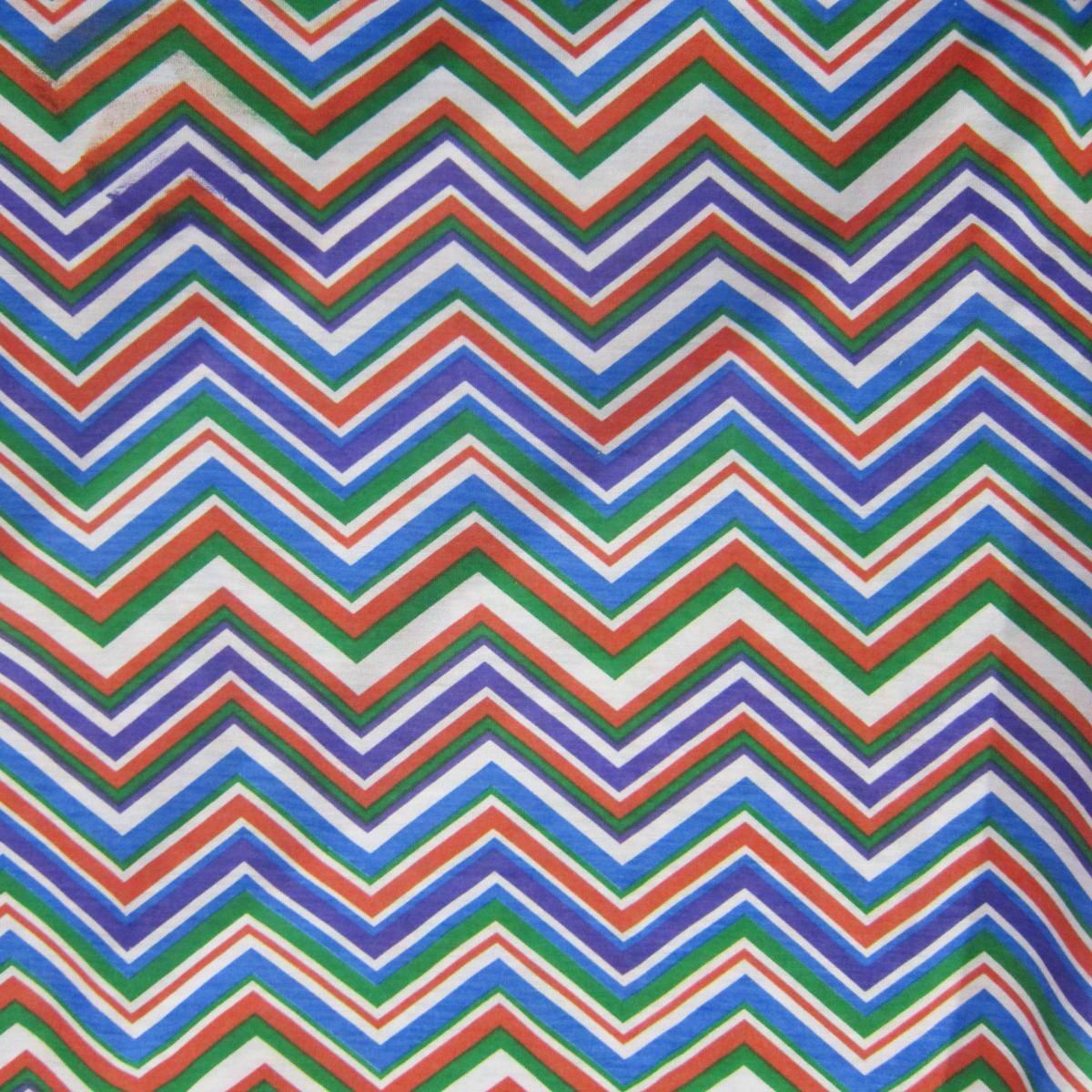 Blue, Green and Orange Chevron on Cotton/Poly Jersey Fabric - Nature's Fabrics