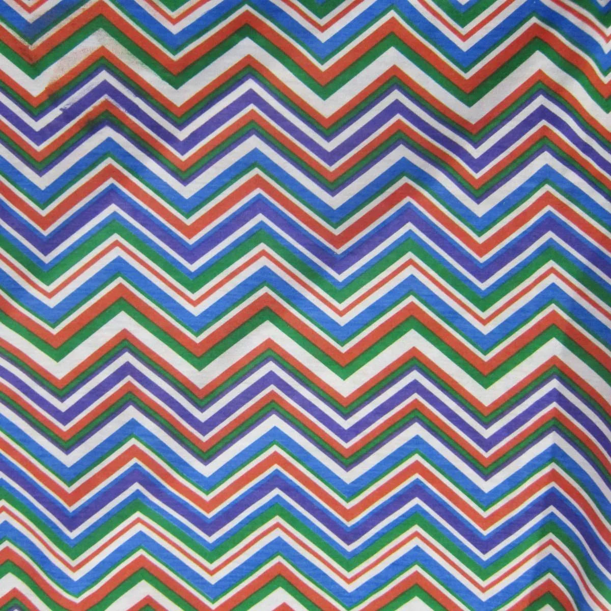 Blue, Green and Orange Chevron on Cotton/Poly Jersey Fabric - Nature's Fabrics