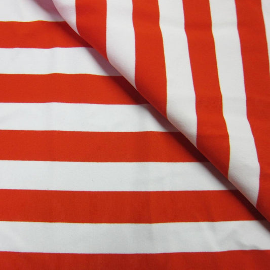 Bright Orange and White 3/4" Stripe on Cotton/Spandex Jersey Fabric - Nature's Fabrics