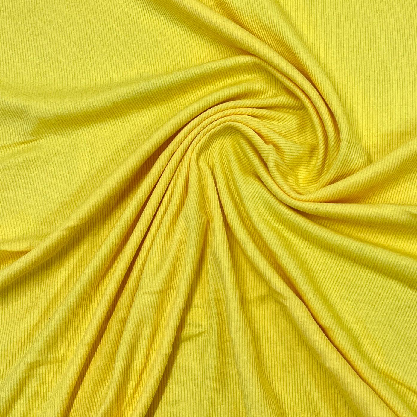 Bright Yellow Cotton Rib Knit Fabric - 2x2 - Nature's Fabrics
