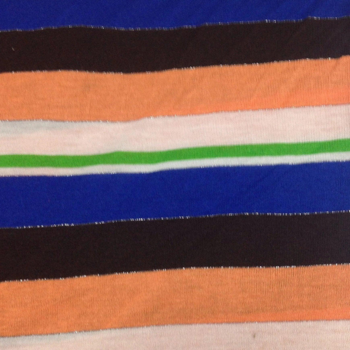 Nature's Fabrics multi-colored striped natural fabric in blue, orange, white, and green