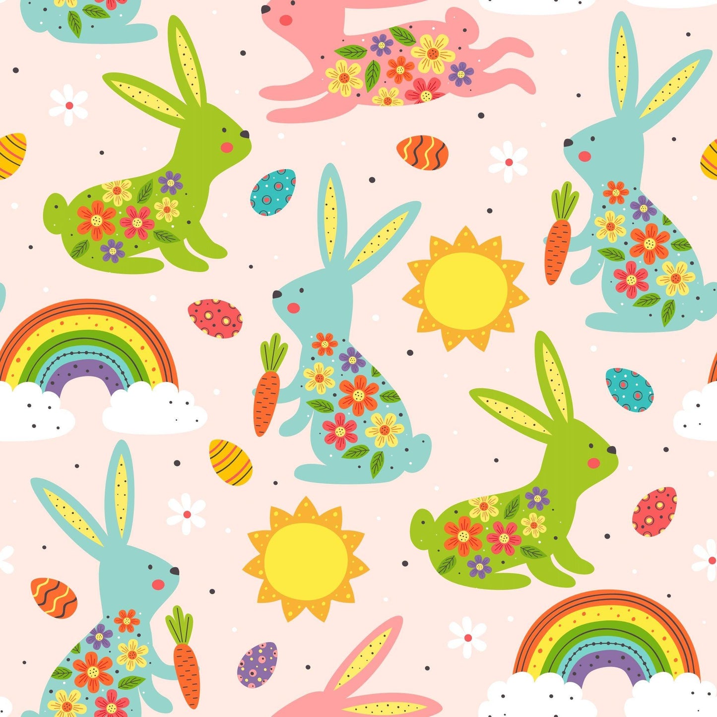 Bunnies and Rainbows on Bamboo/Spandex Jersey Fabric - Nature's Fabrics