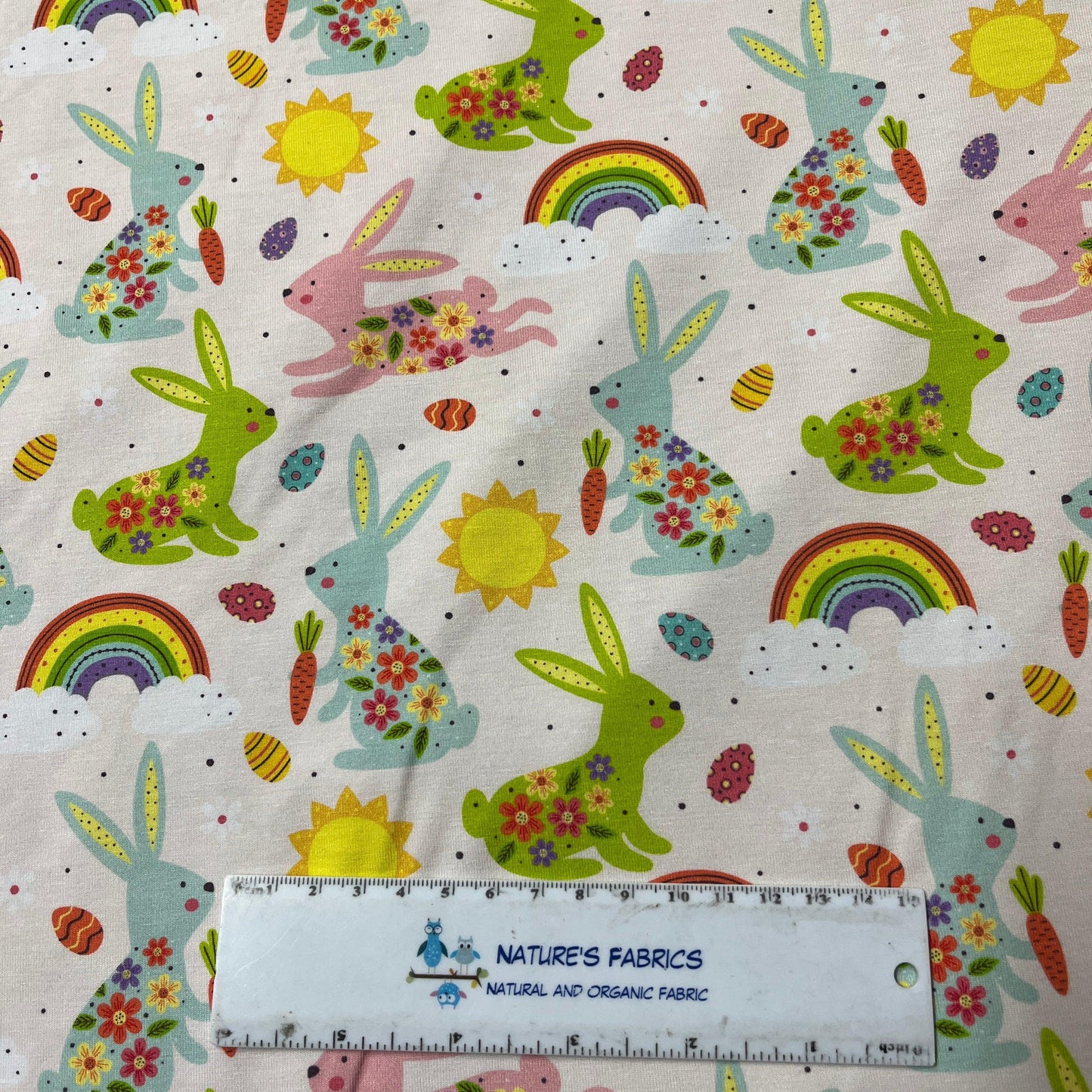 Bunnies and Rainbows on Bamboo/Spandex Jersey Fabric - Nature's Fabrics