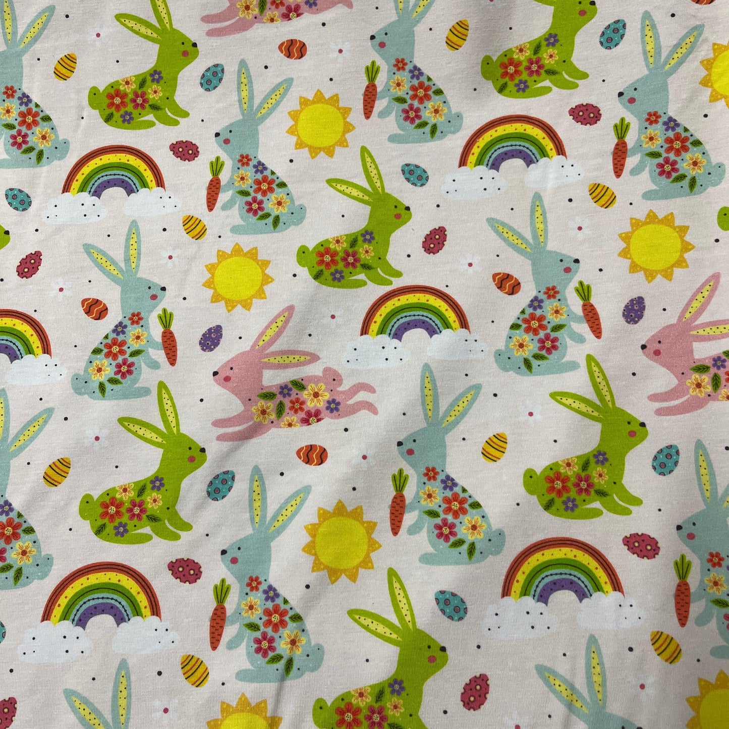 Bunnies and Rainbows on Bamboo/Spandex Jersey Fabric - Nature's Fabrics