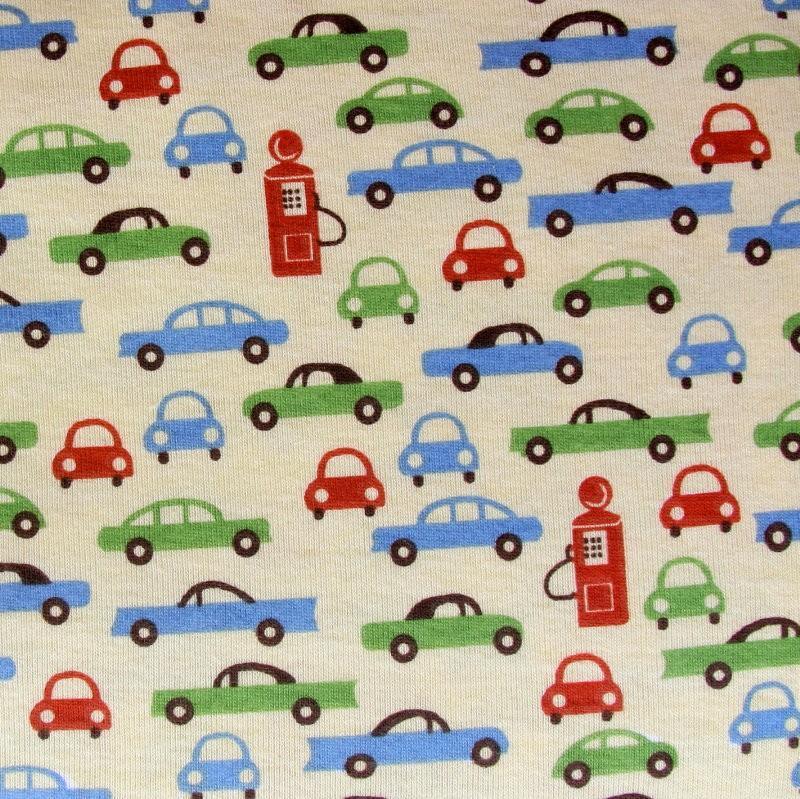 Cars and Pump on Yellow Cotton Rib Fabric - Nature's Fabrics