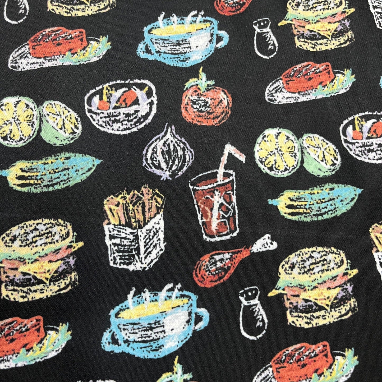 Chalk Art Food on Black 1 mil PUL Fabric - Made in the USA - Nature's Fabrics