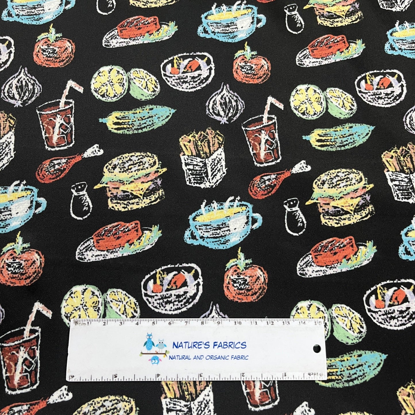 Chalk Art Food on Black 1 mil PUL Fabric - Made in the USA - Nature's Fabrics