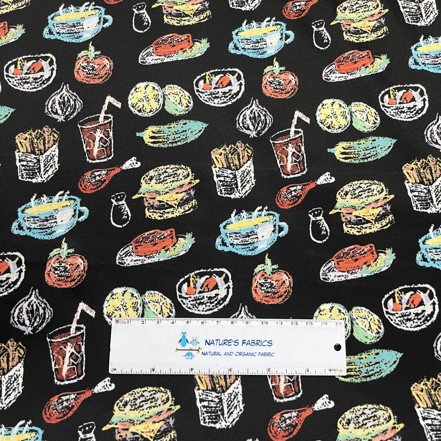 Chalk Art Food on Black 1 mil PUL Fabric - Made in the USA - Nature's Fabrics